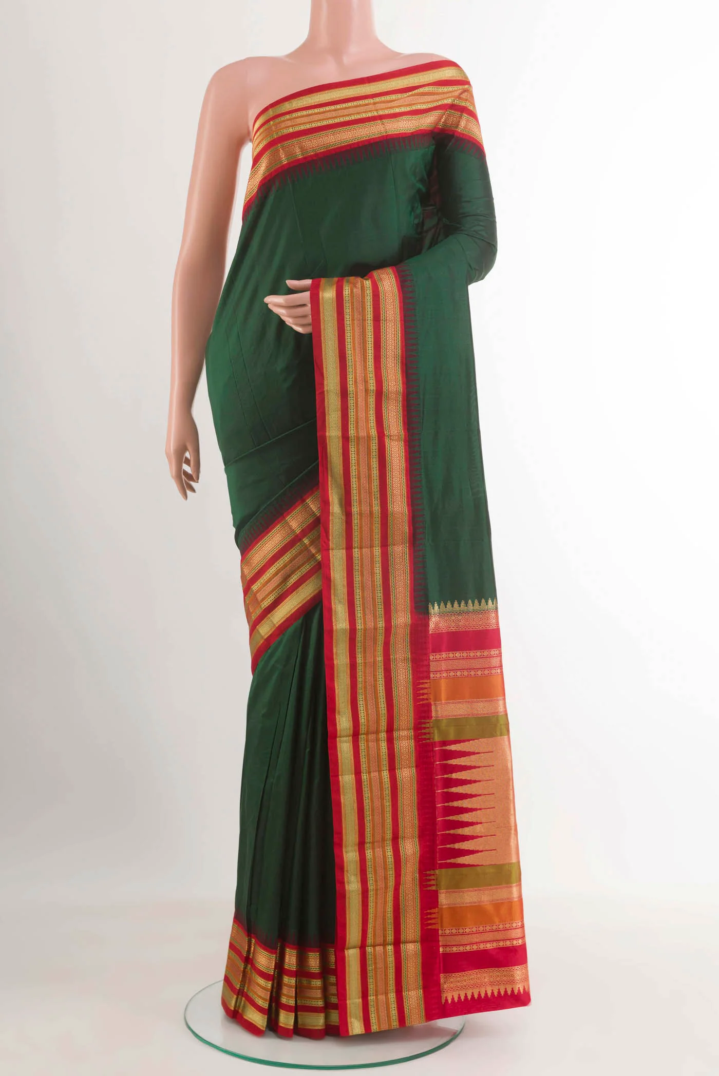Bottle Green Bangalore Silk Saree - Image 2
