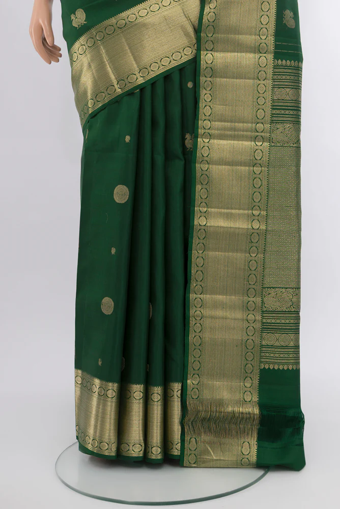 Bottle Green Kanjivaram Silk Saree - Image 3