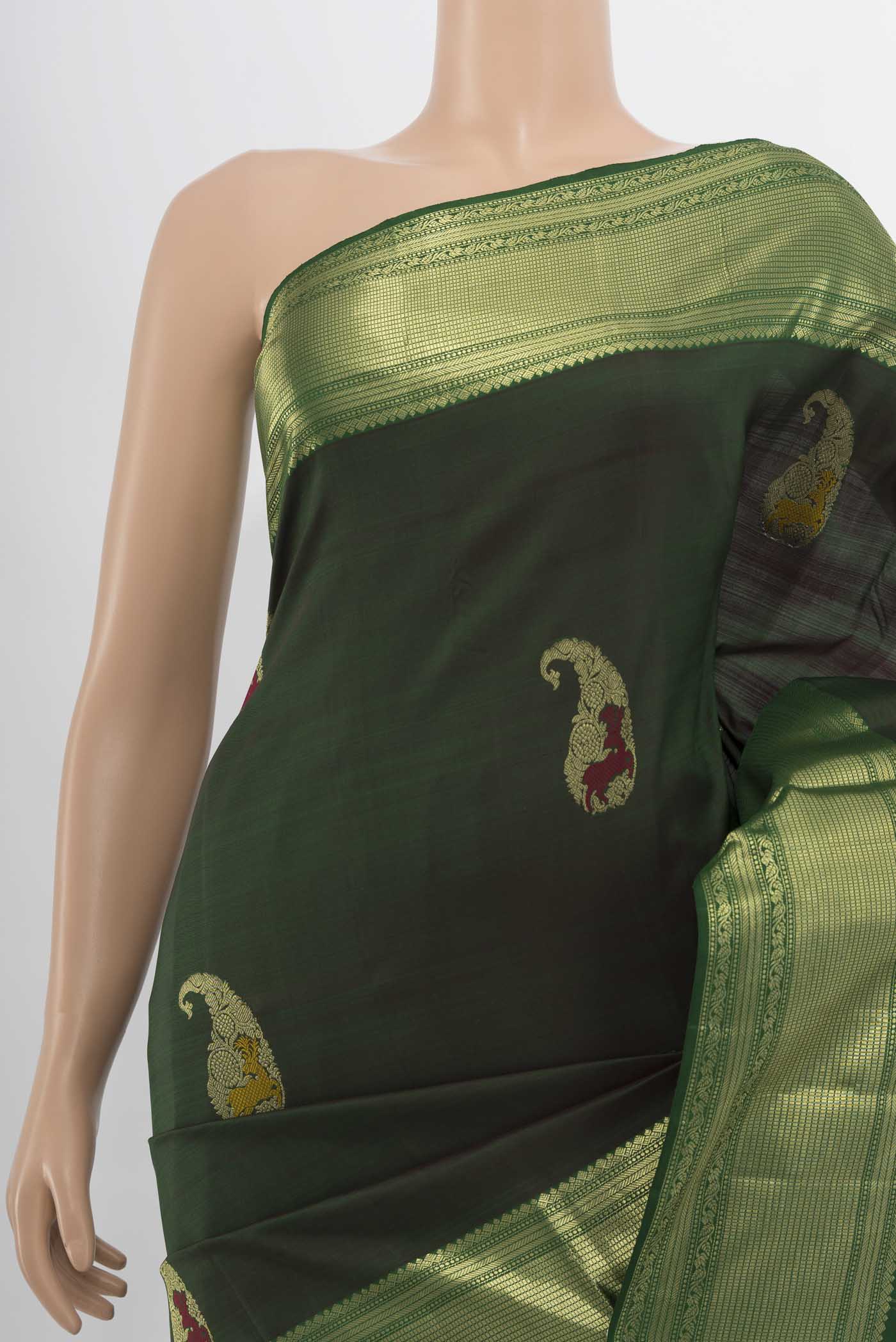 Bottle Green Kanjivaram Silk Saree - Image 2