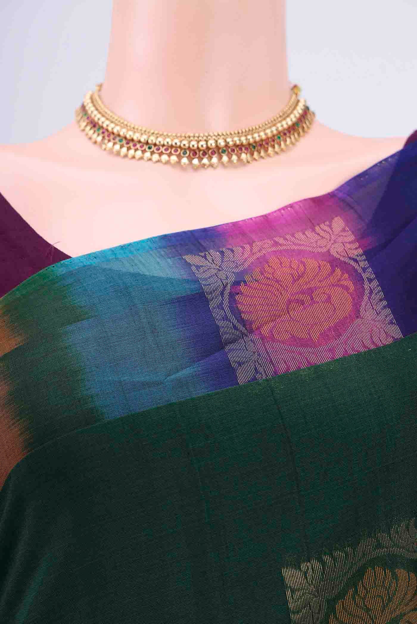 Bottle Green Silk Cotton Saree - Image 2