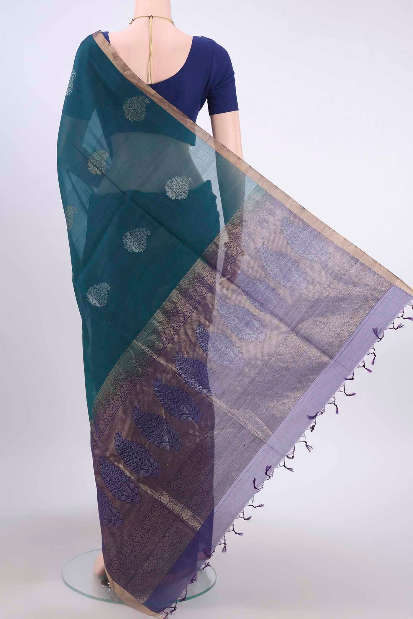 Blue Kora Cotton Saree - Image 3