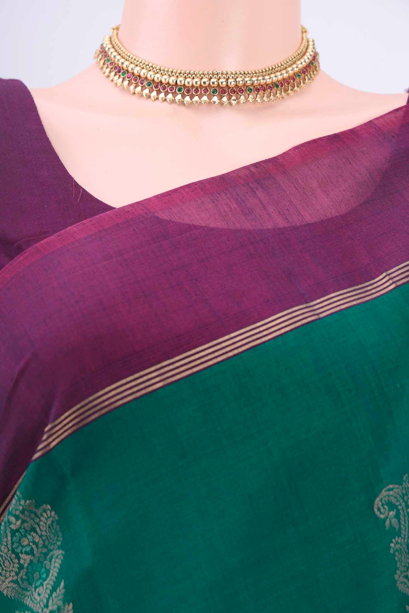 Green Silk Cotton Saree - Image 2