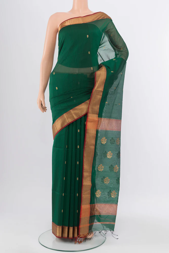 Bottle Green Maheshwari Silk Cotton Saree