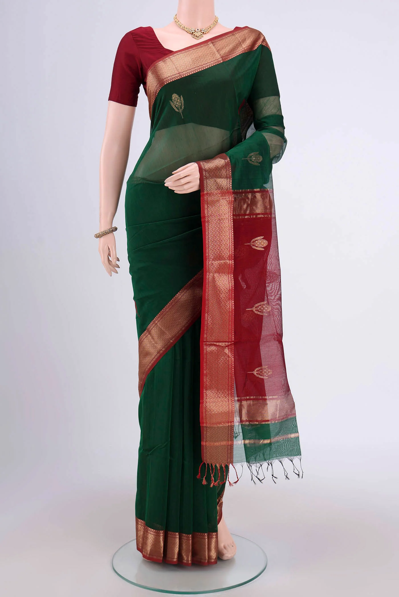 Green Maheshwari Silk Cotton Saree