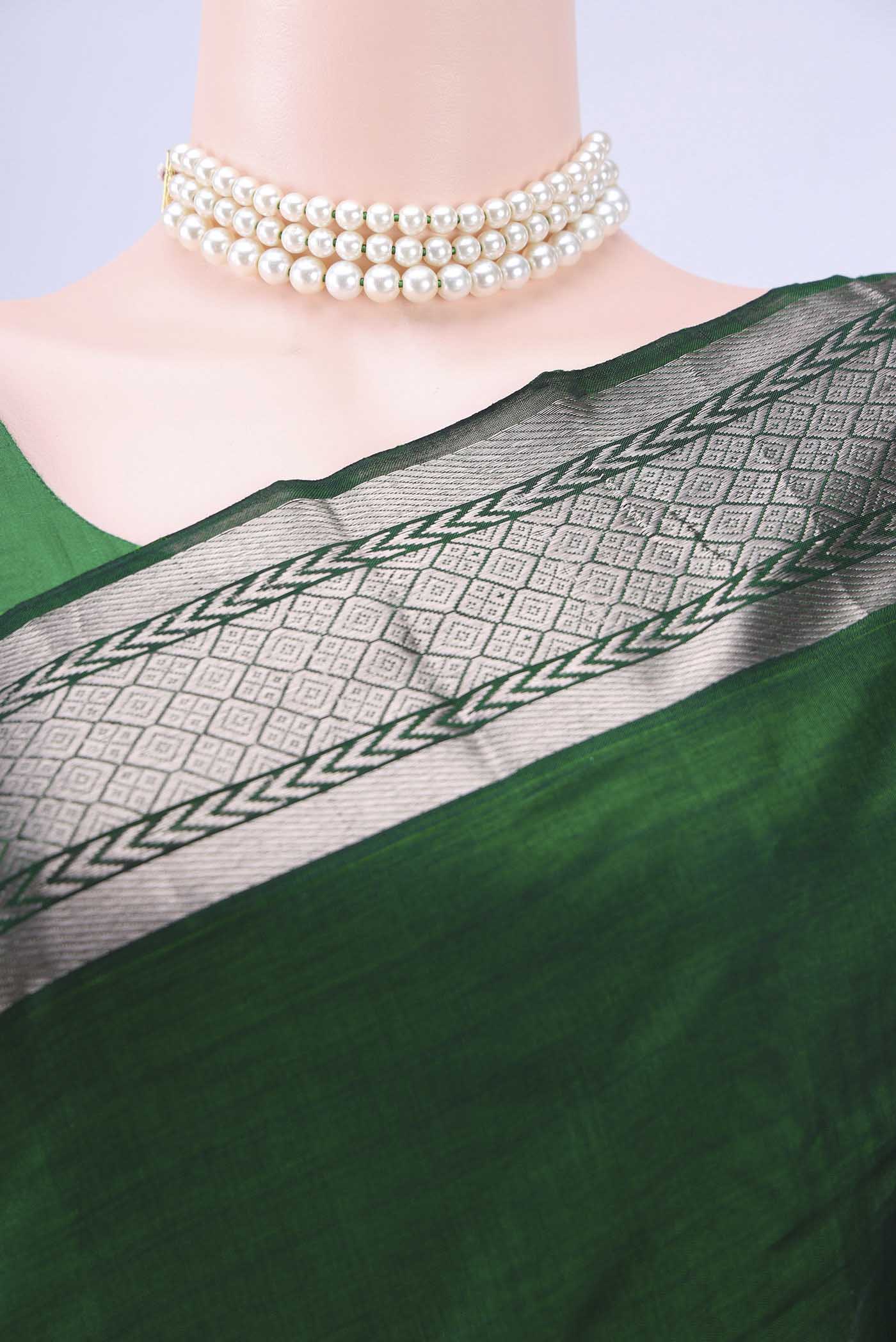 Bottle Green Mangalagiri Cotton Saree - Image 2