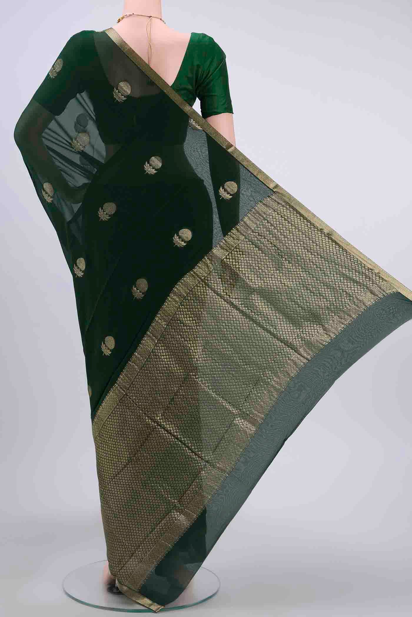 Bottle Green Mysore Georgette Saree - Image 3