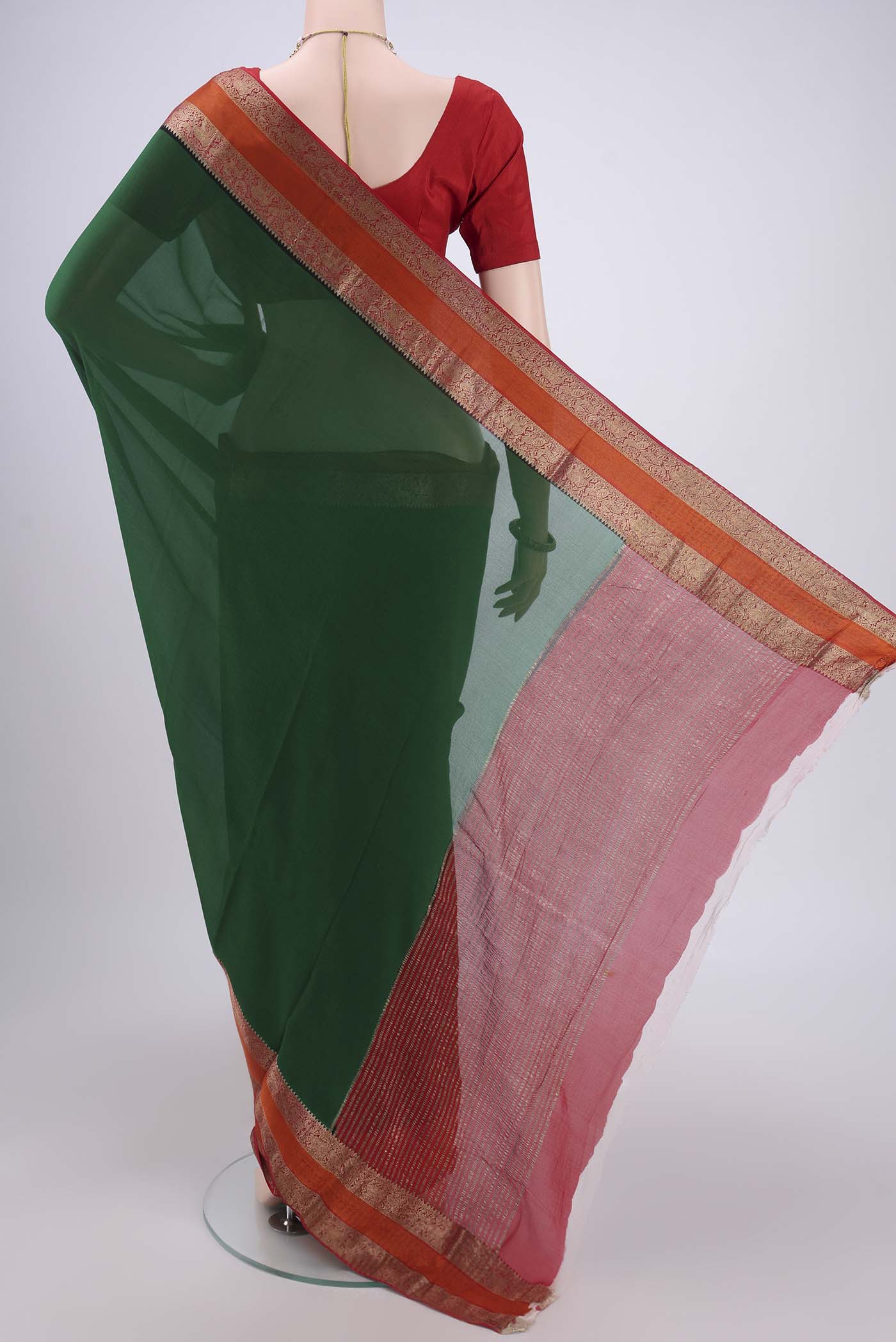 Bottle Green Mysore Chiffon Saree - Image 3