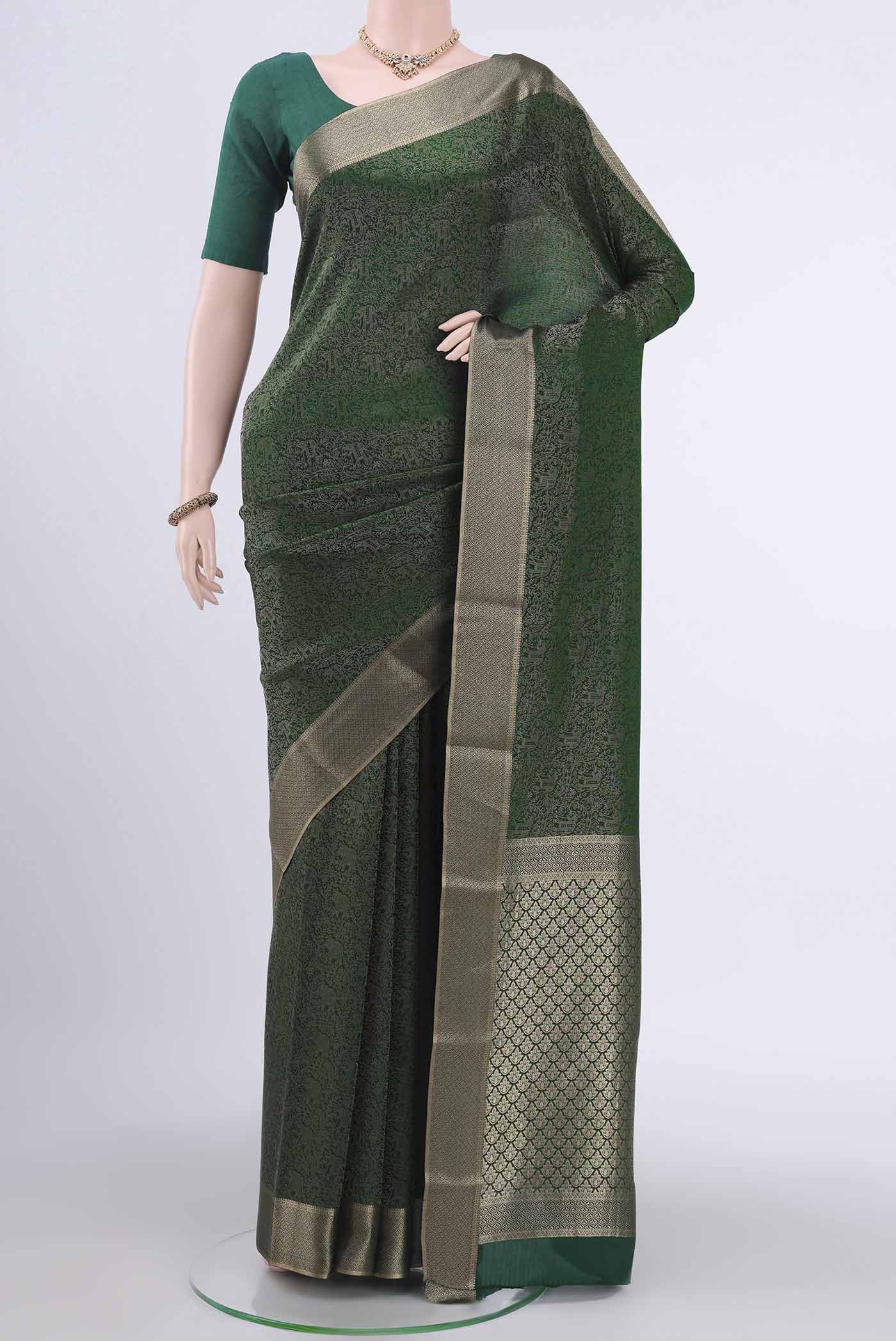 Bottle Green Mysore Crepe Saree