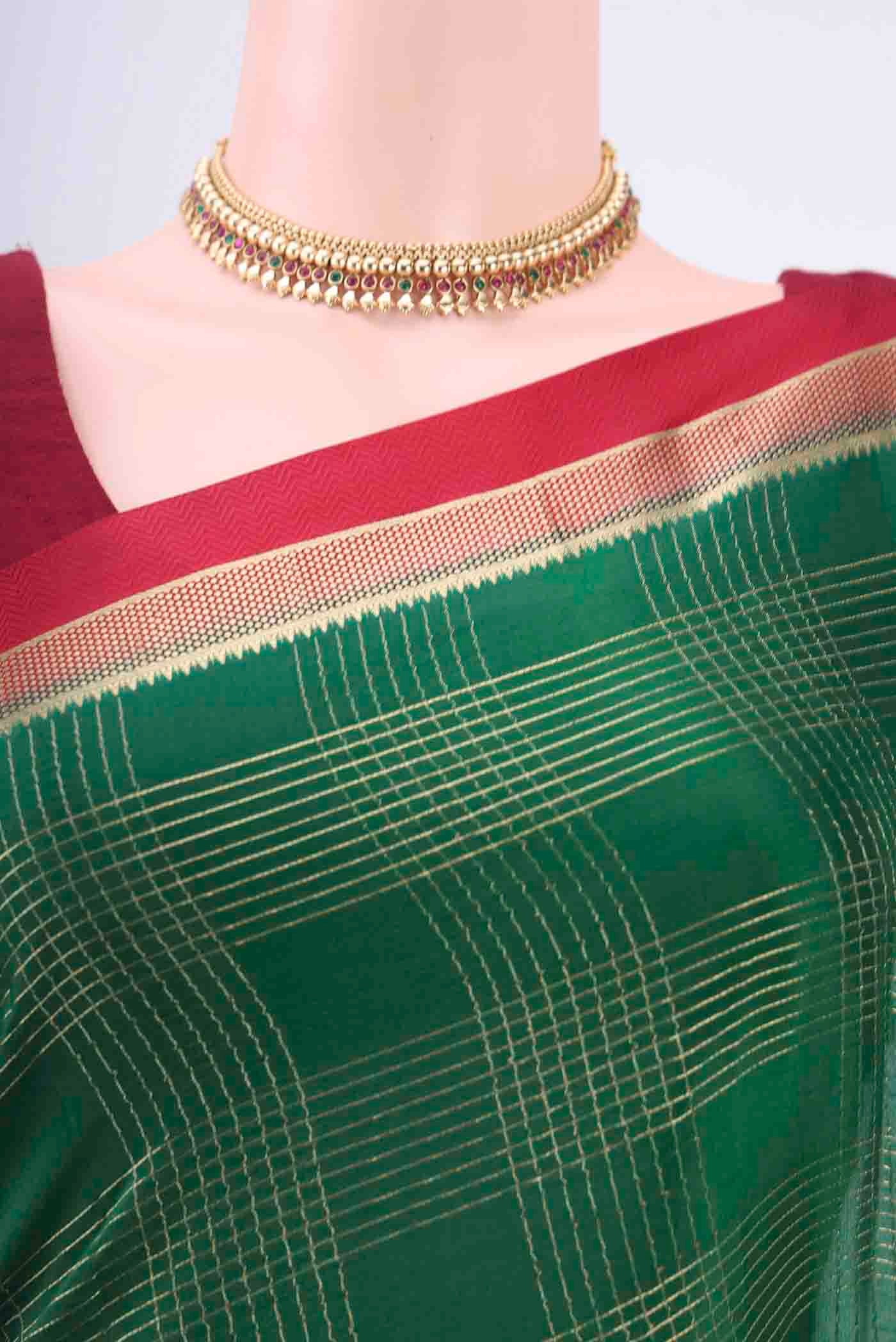 Bottle Green Mysore Crepe Saree - Image 2
