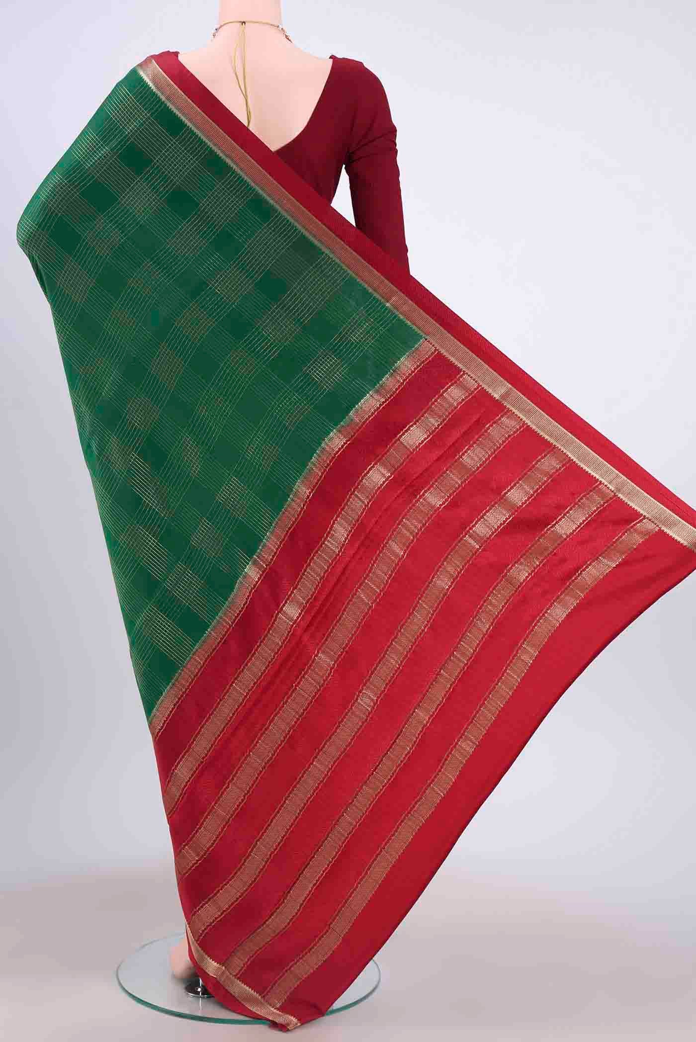 Bottle Green Mysore Crepe Saree - Image 3