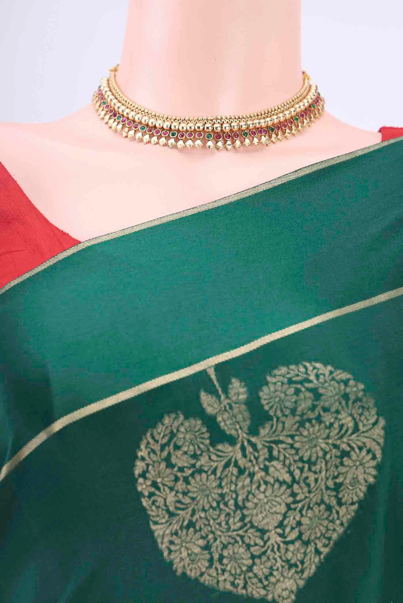 Bottle Green Mysore Crepe Saree - Image 2