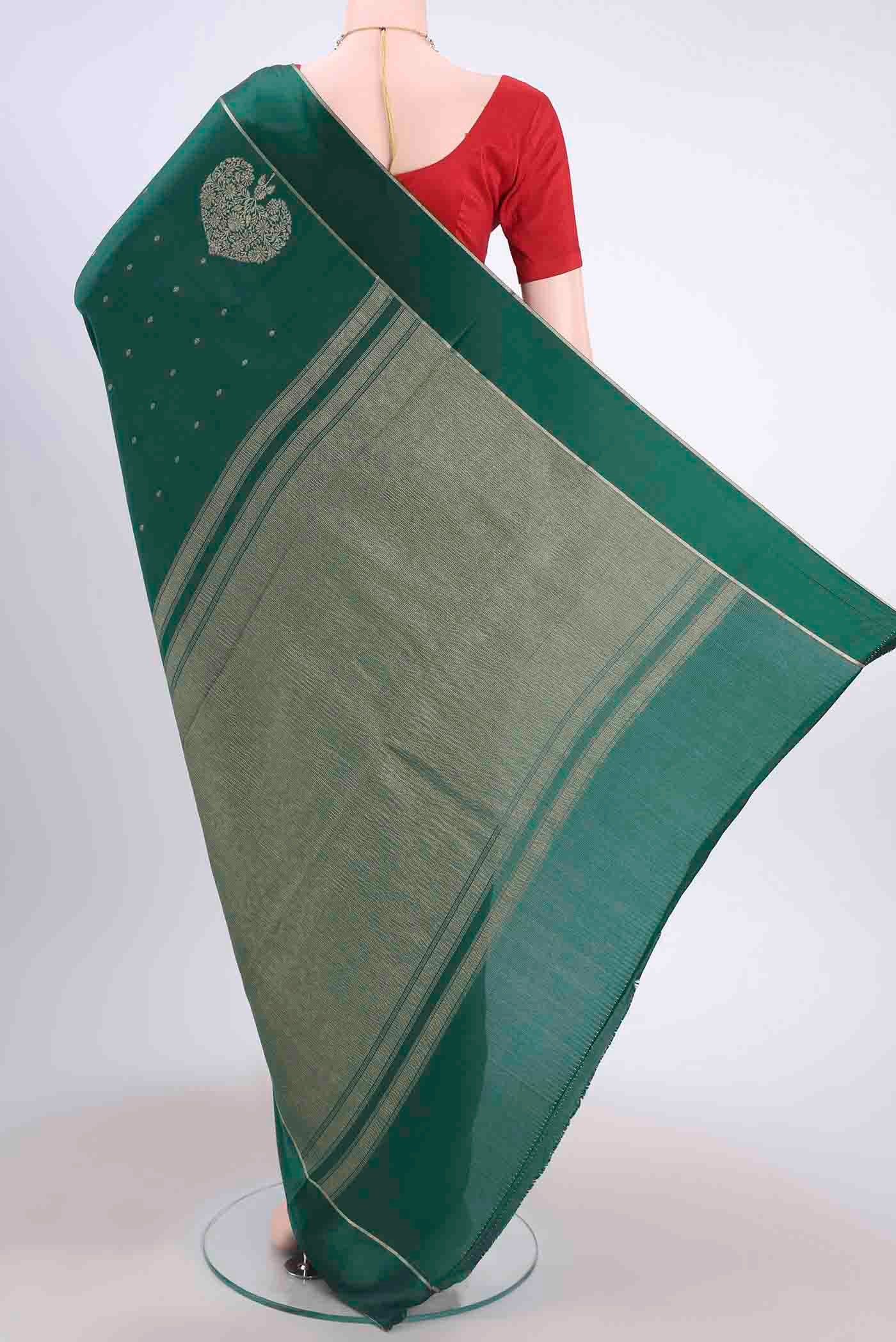 Bottle Green Mysore Crepe Saree - Image 3