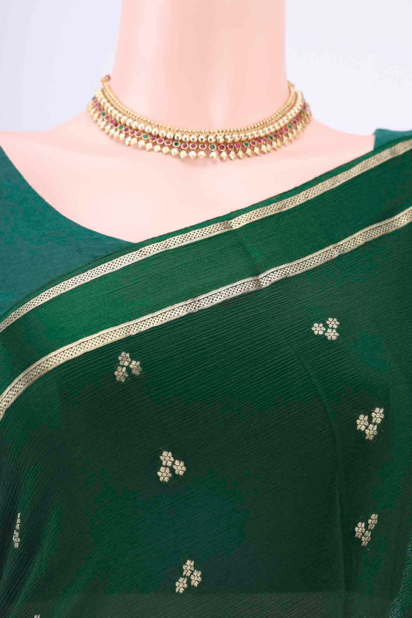 Bottle Green Mysore Crepe Saree - Image 2