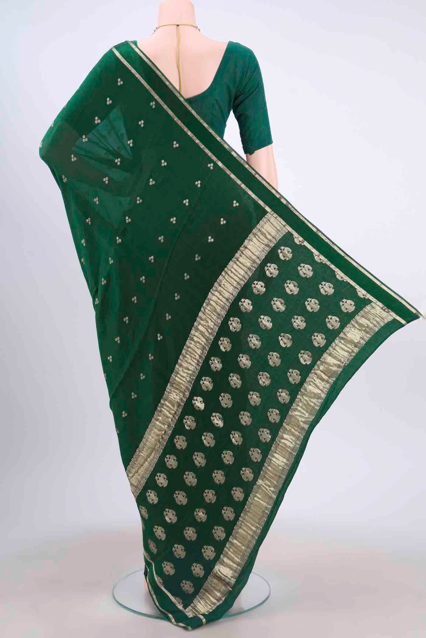 Bottle Green Mysore Crepe Saree - Image 3
