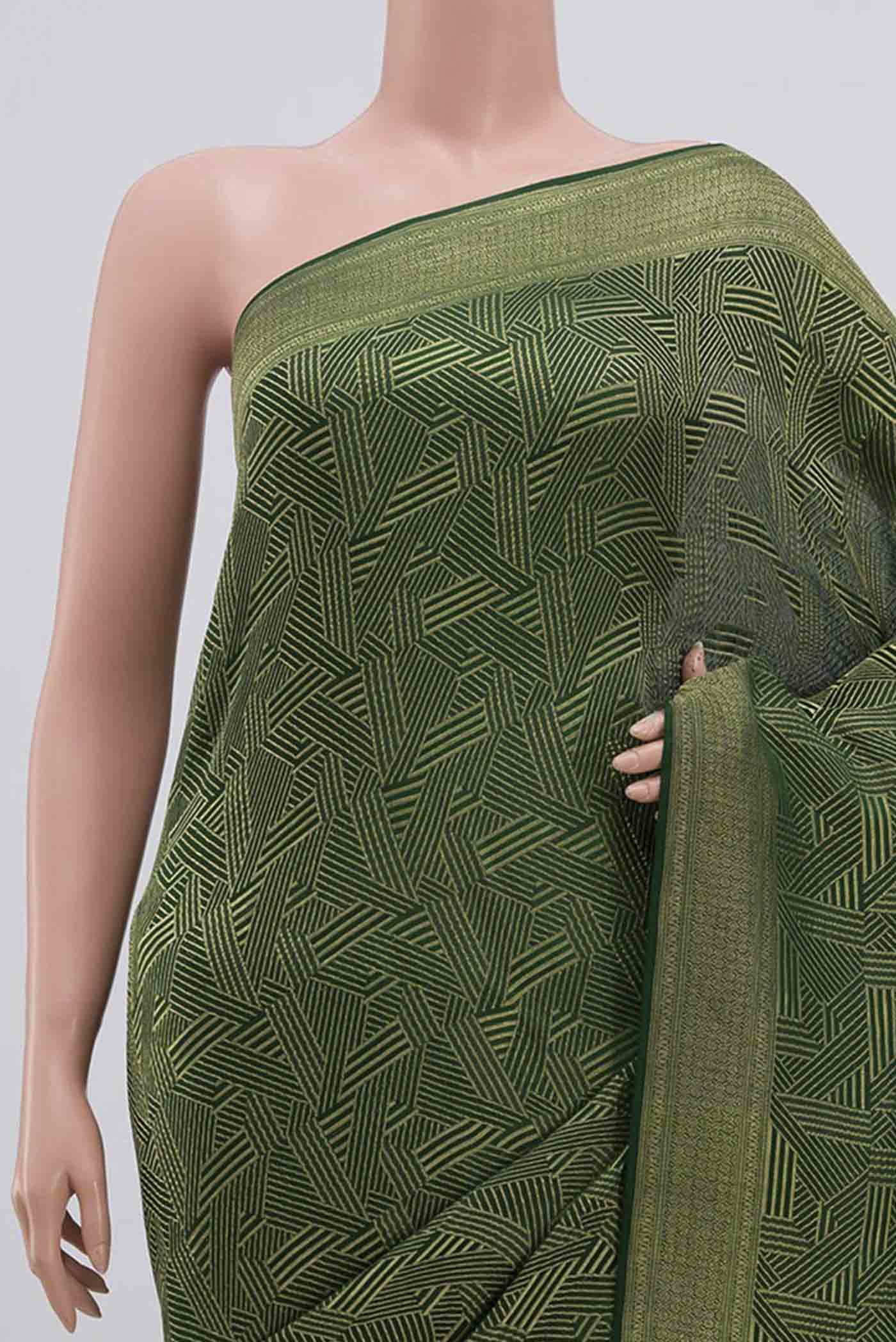 Bottle Green Mysore Crepe Saree - Image 2