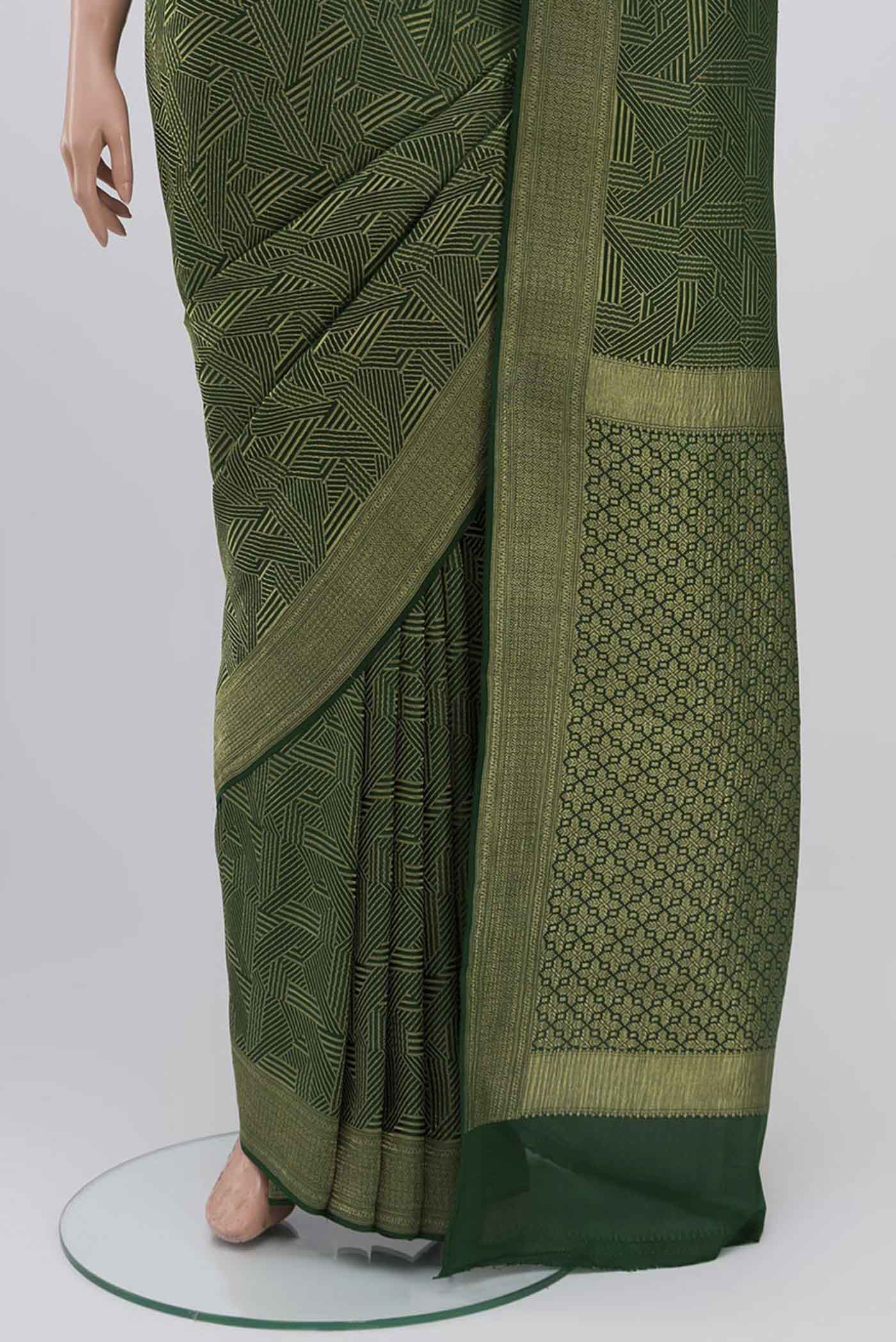 Bottle Green Mysore Crepe Saree - Image 3