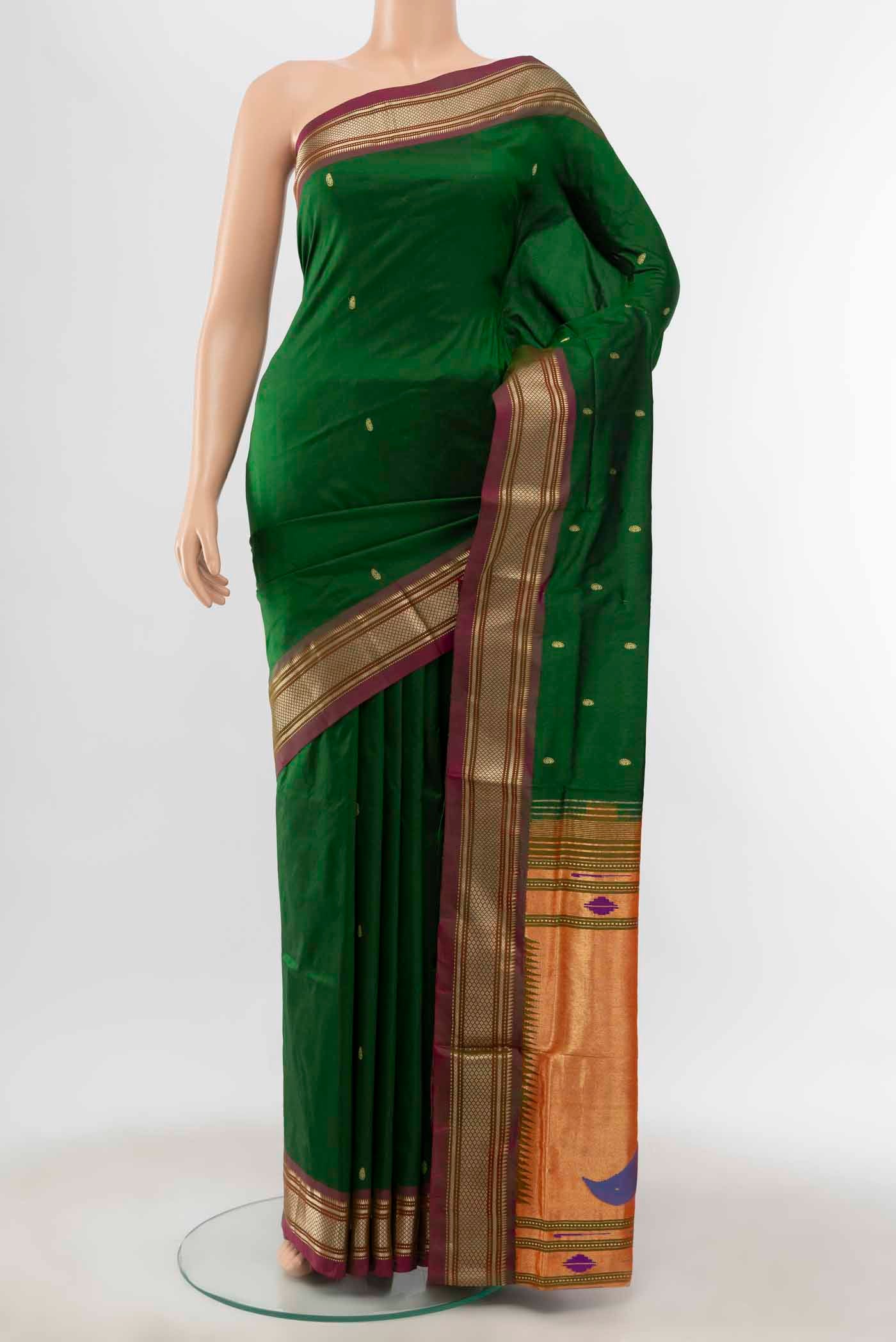 Bottle Green Paithani Silk Saree
