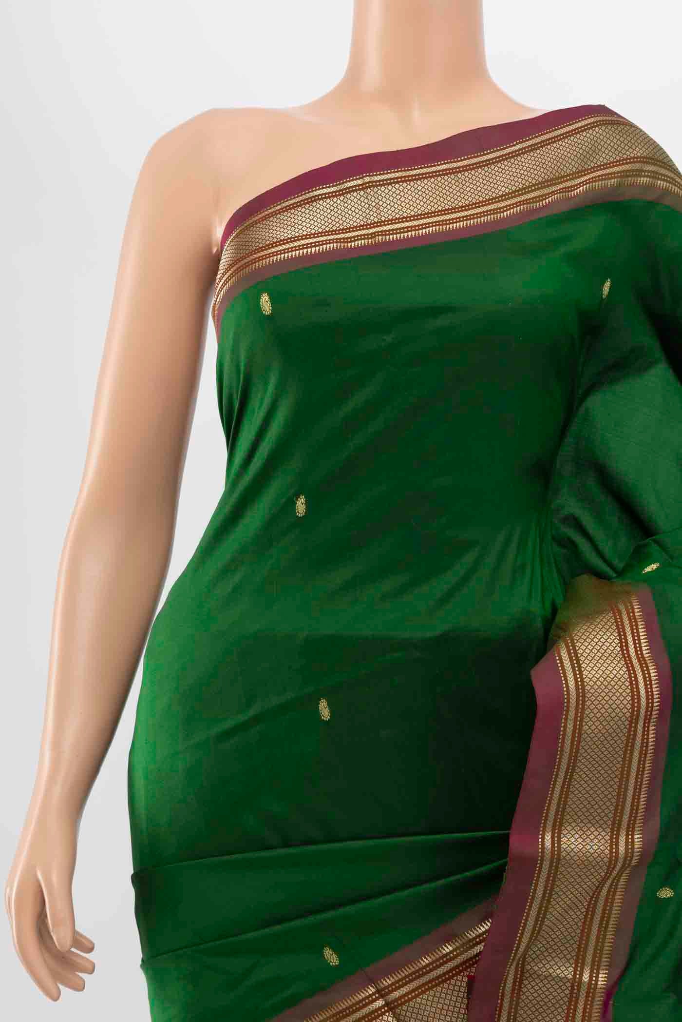 Bottle Green Paithani Silk Saree - Image 2