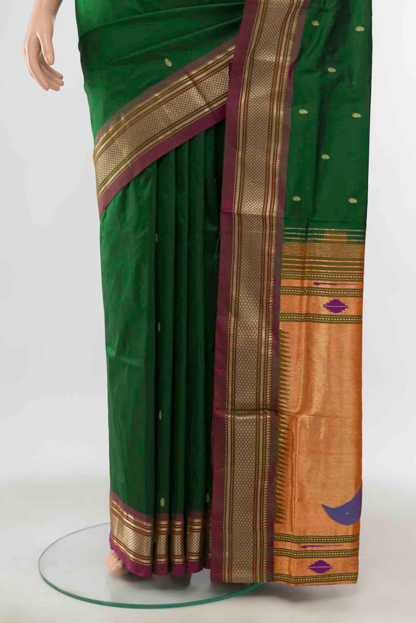 Bottle Green Paithani Silk Saree - Image 3
