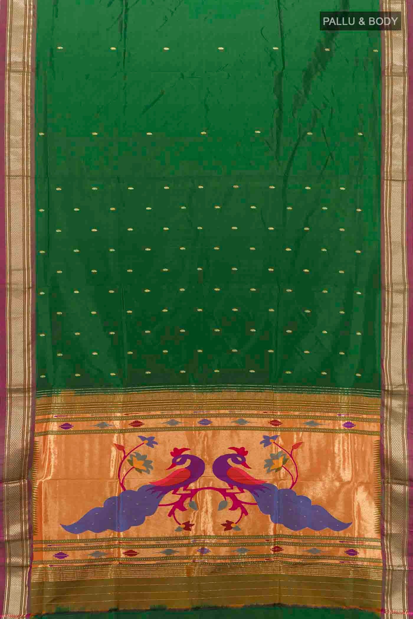 Bottle Green Paithani Silk Saree - Image 5