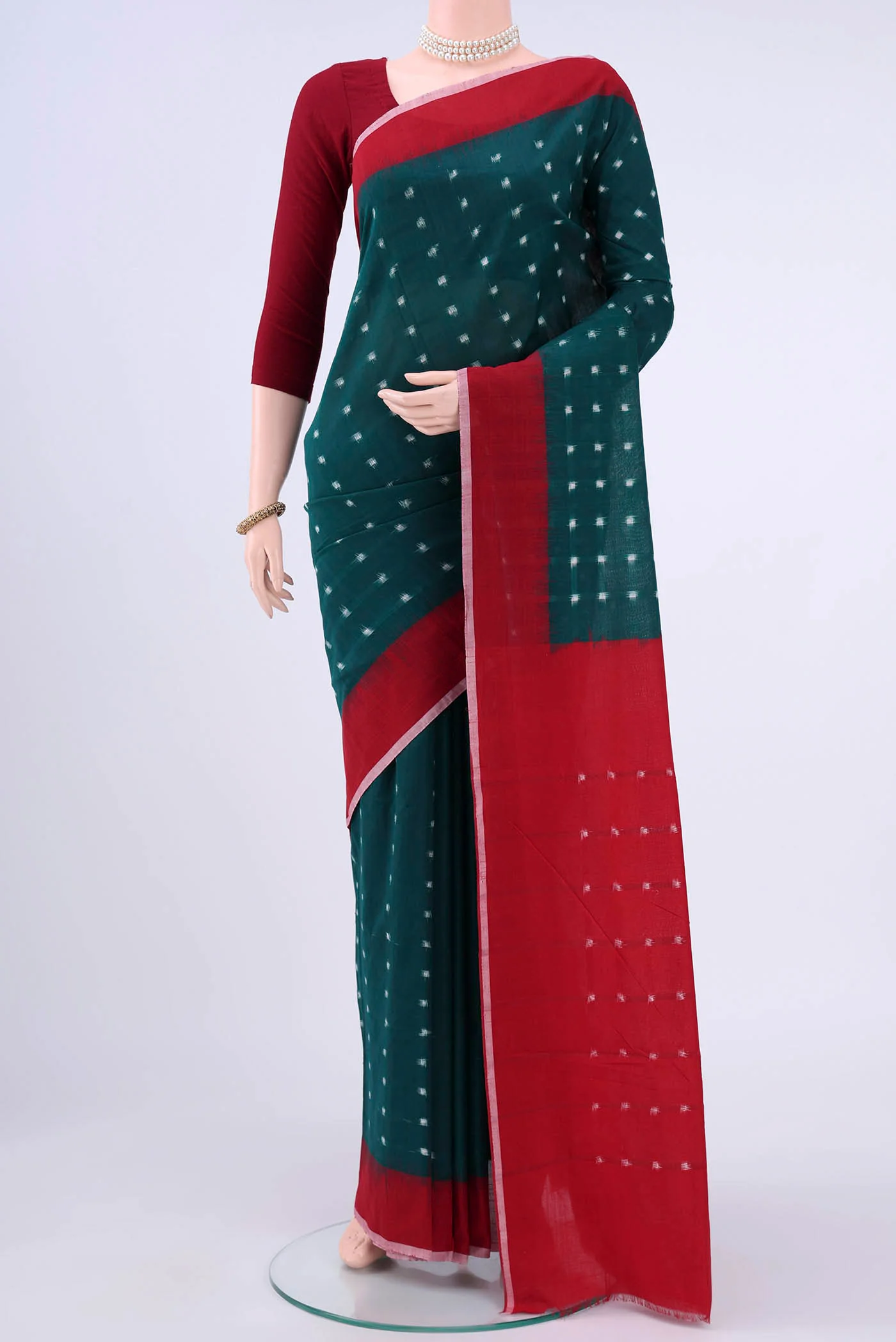 Bottle Green Pochampally Cotton Saree