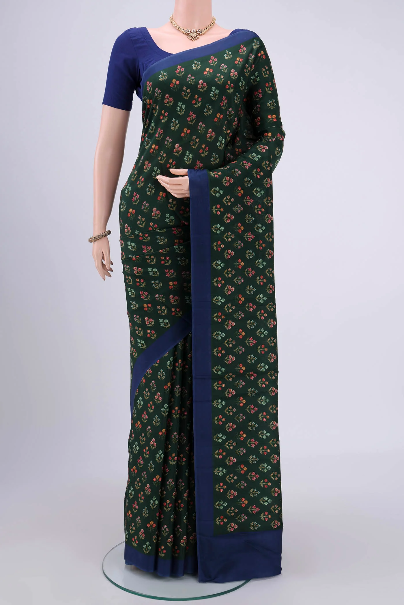Bottle Green Printed Silk Saree