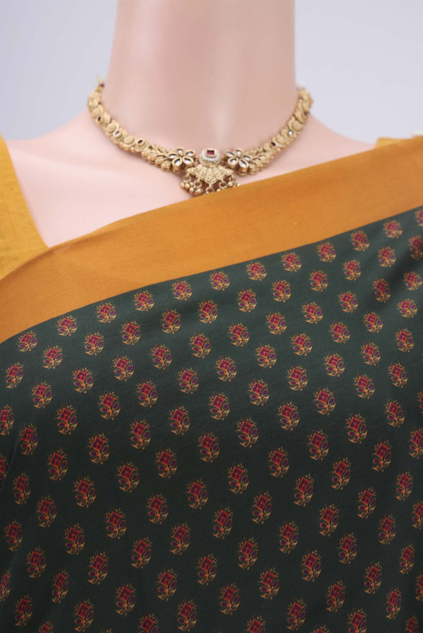 Bottle Green Printed Silk Saree - Image 2
