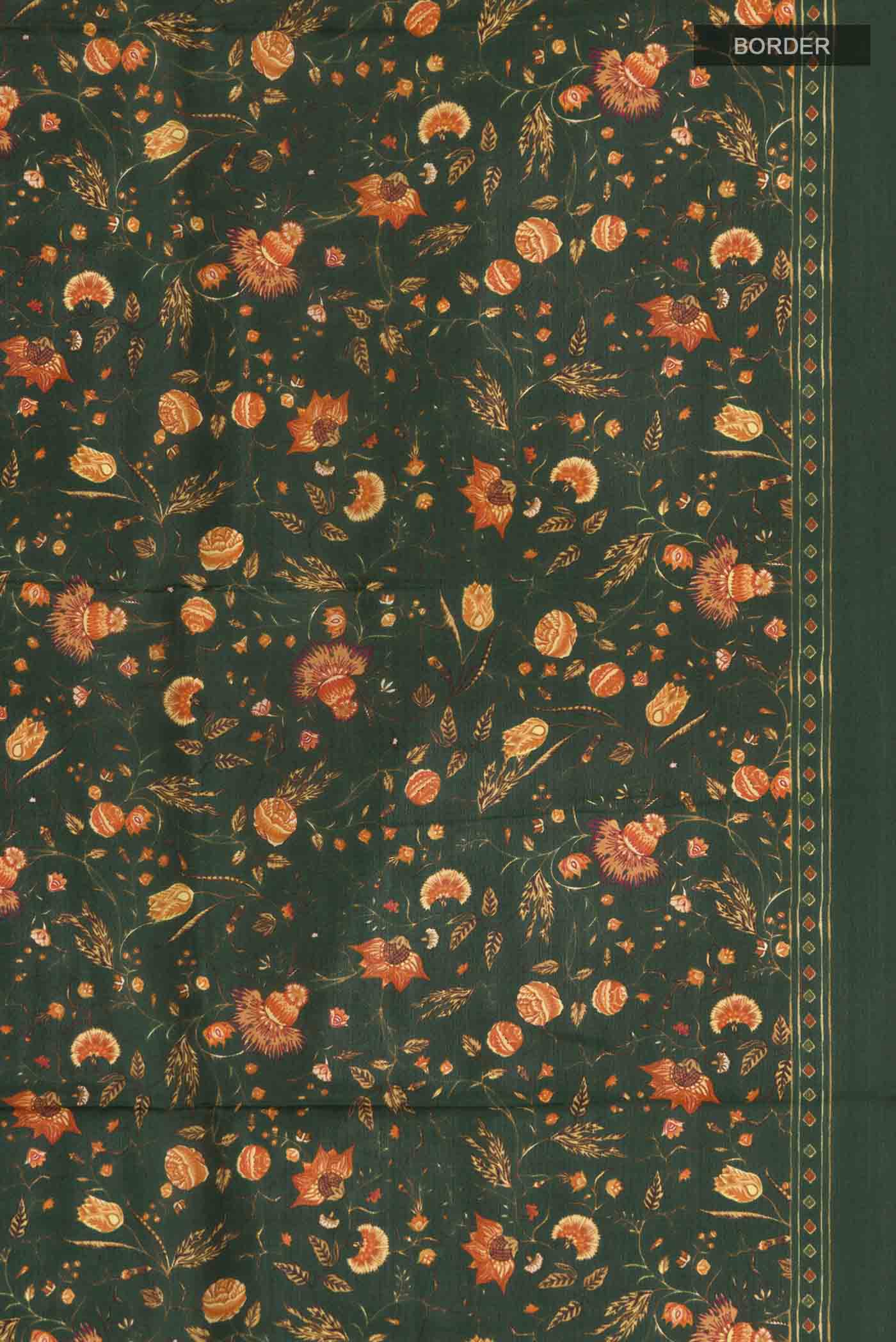 Bottle Green Printed Silk Saree - Image 3