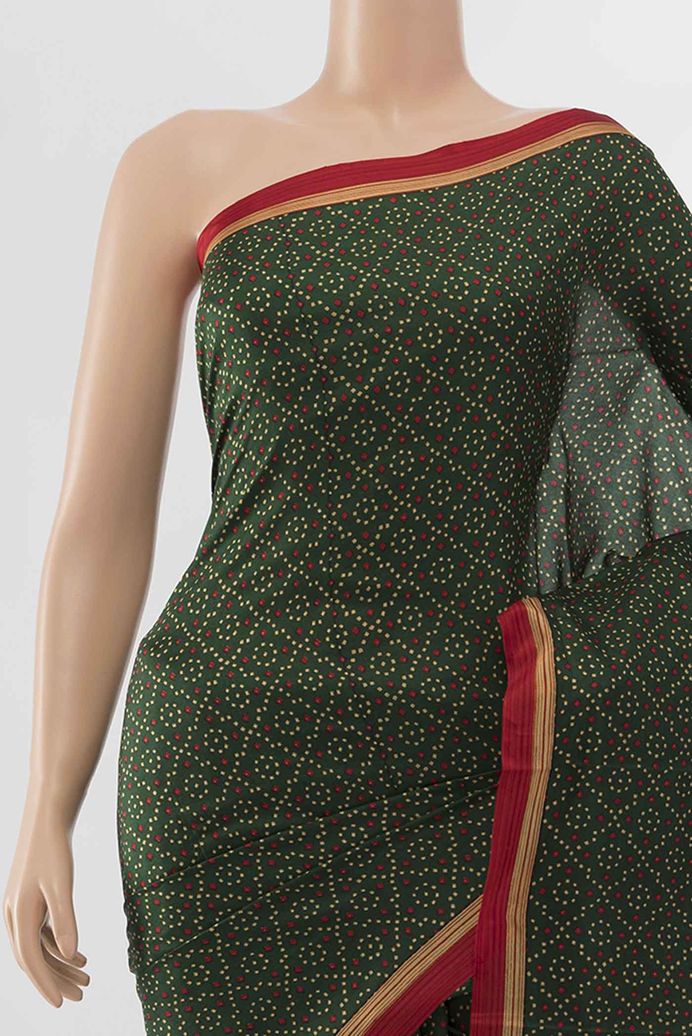 Bottle Green Printed Silk Saree - Image 2