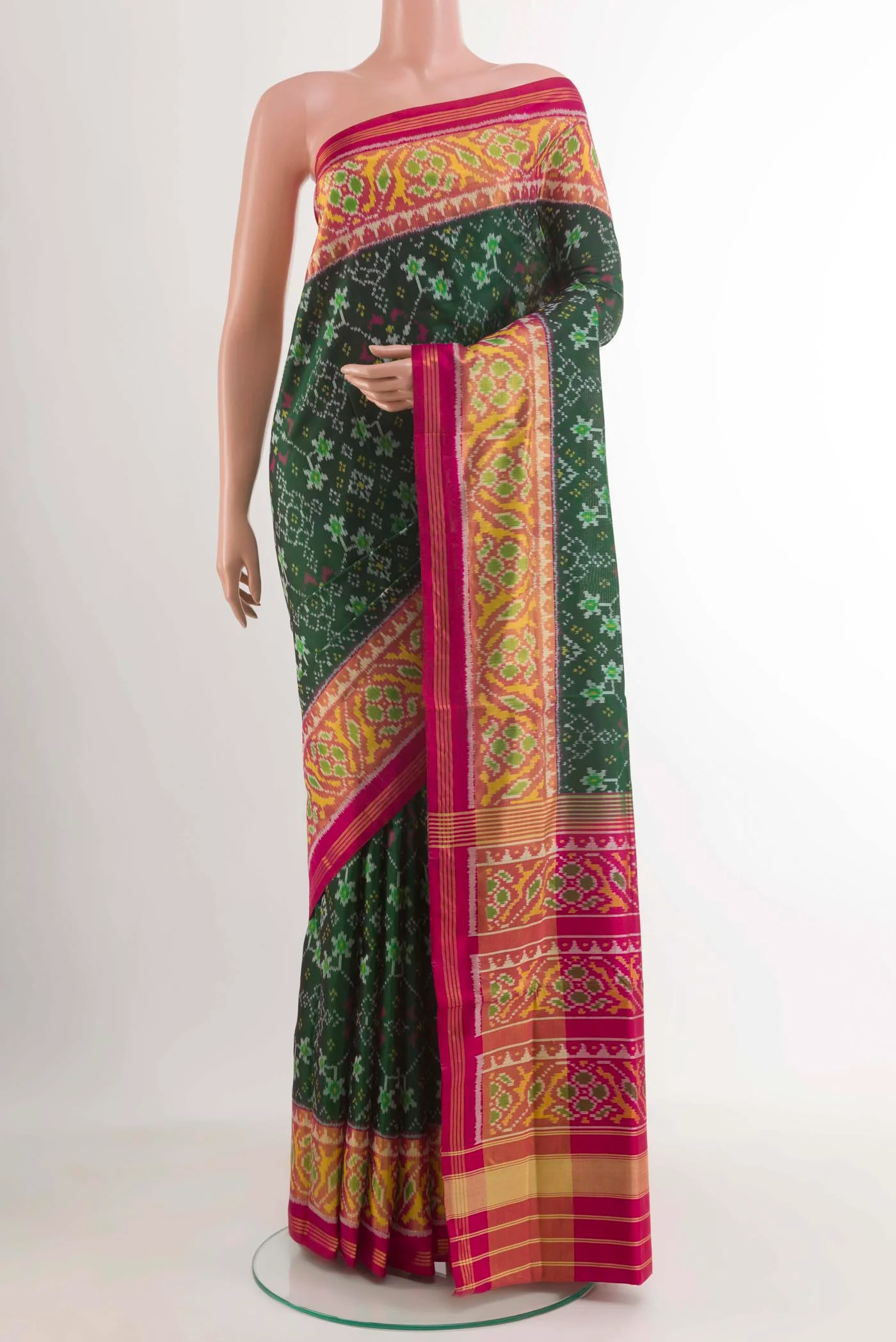 Bottle Green Rajkot Patola Silk Saree