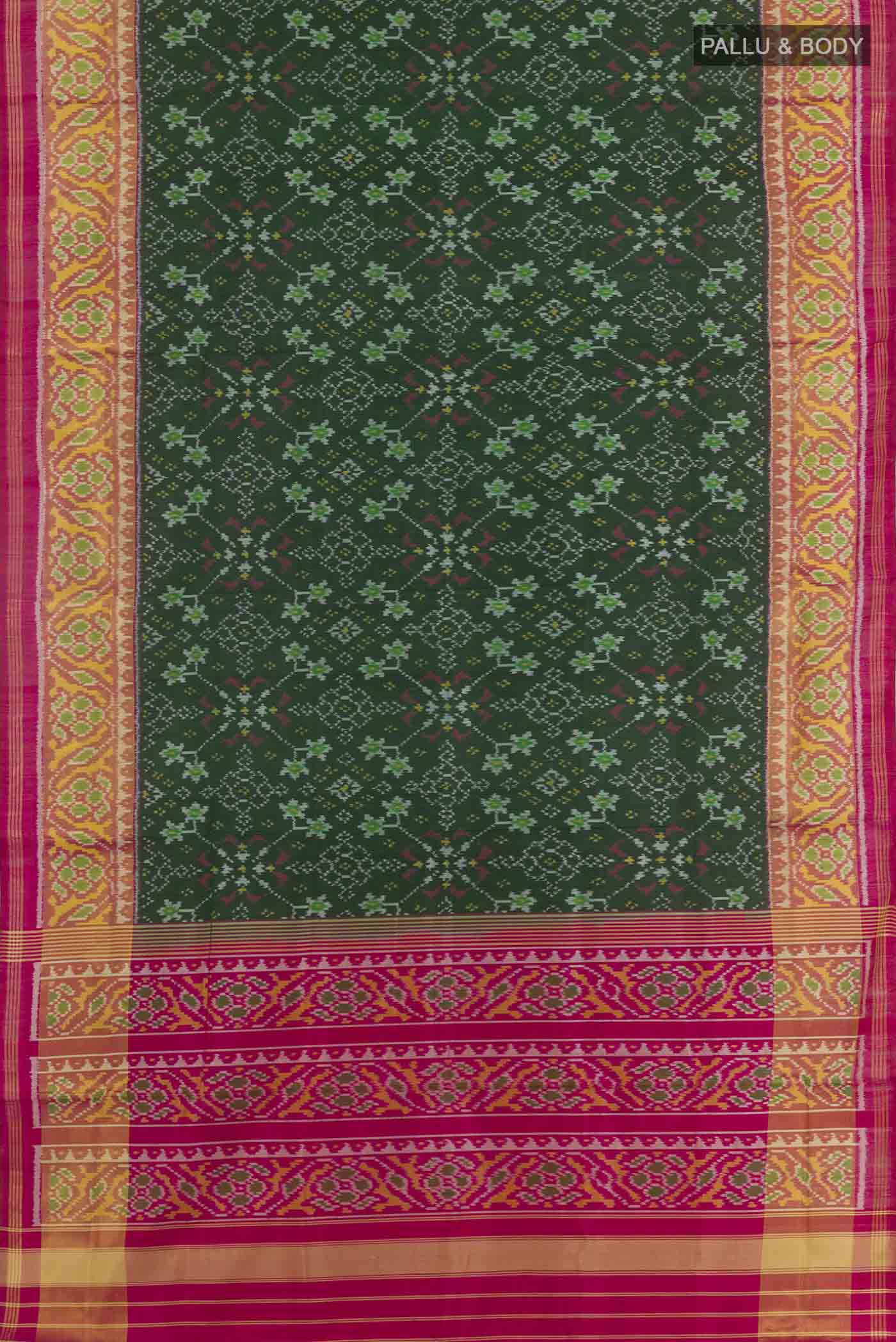 Bottle Green Rajkot Patola Silk Saree - Image 3