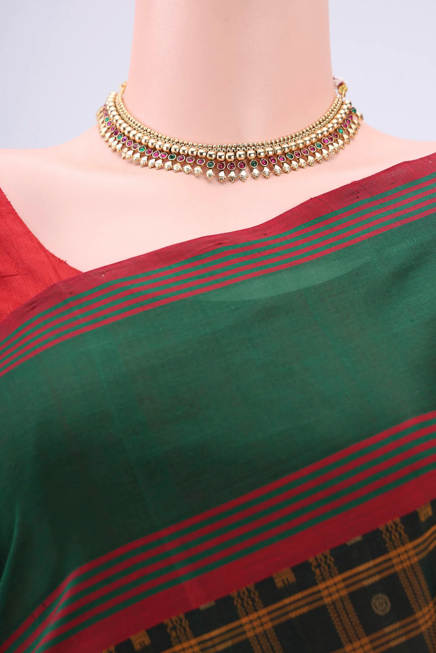 Bottle Green Silk Cotton Saree - Image 2