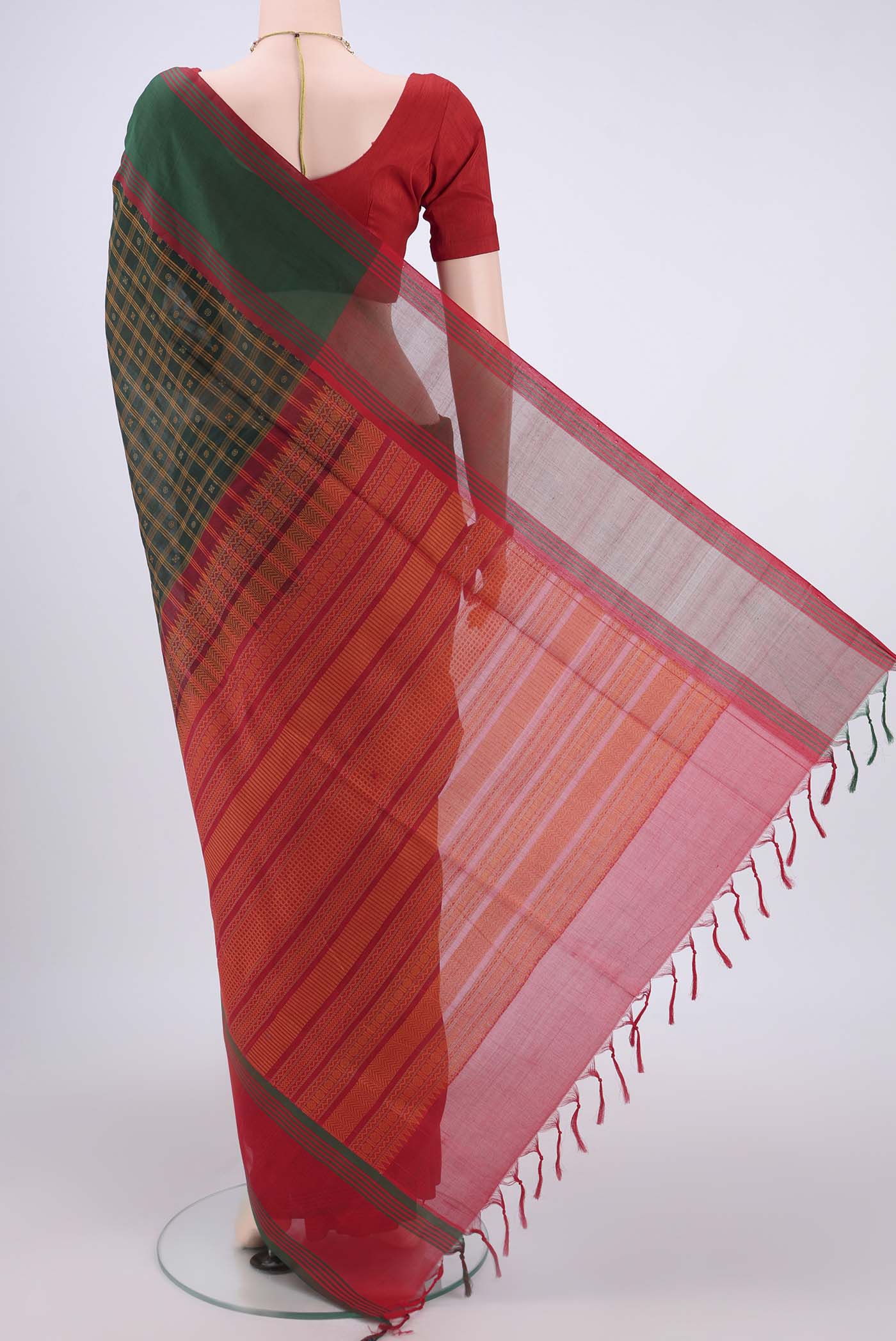 Bottle Green Silk Cotton Saree - Image 3