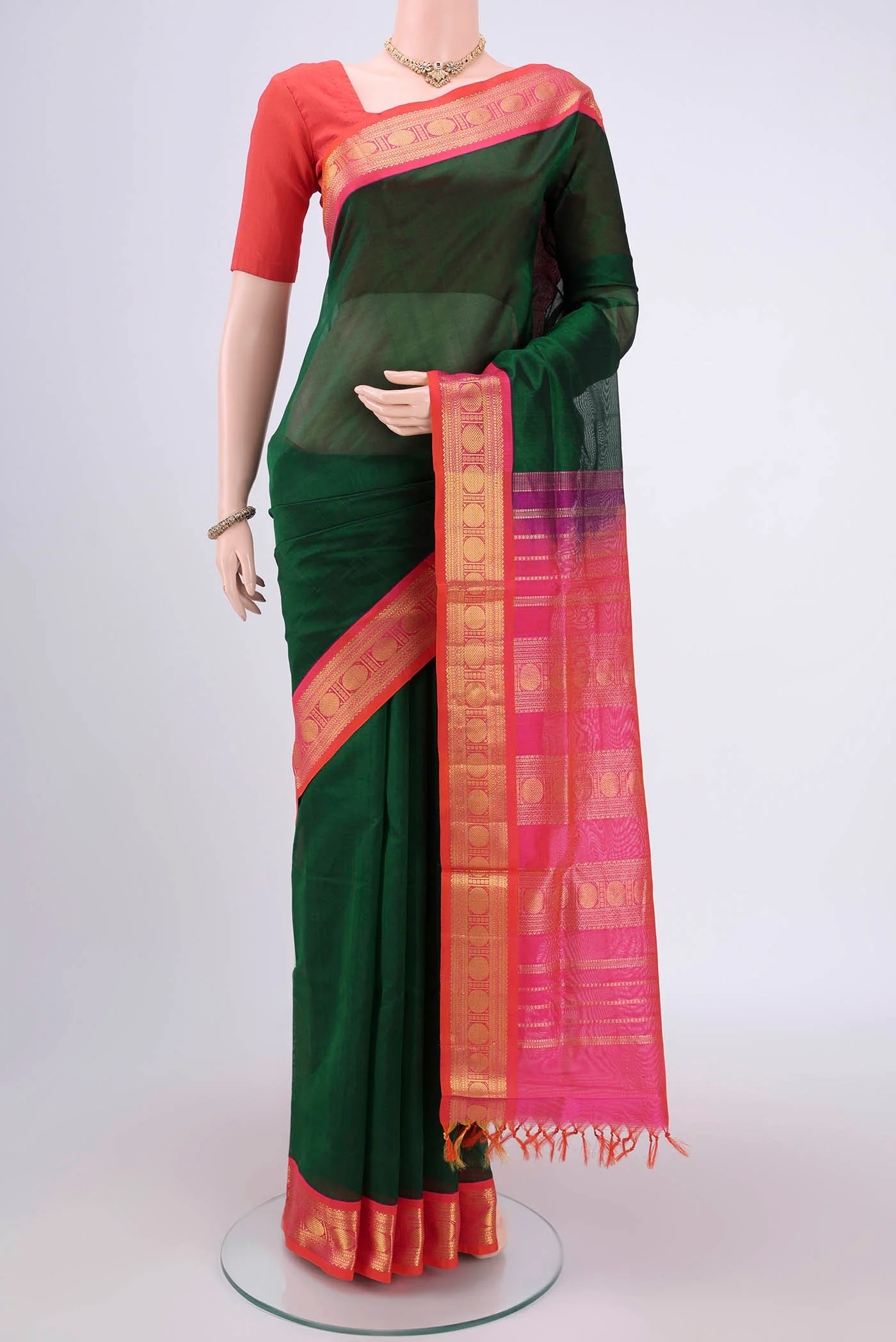 Bottle Green Silk Cotton Saree