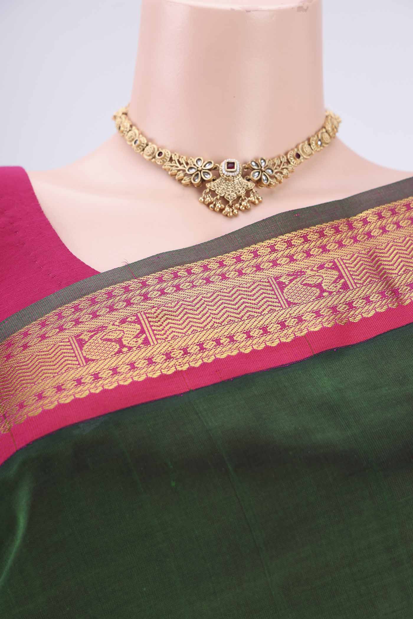 Bottle Green Silk Cotton Saree - Image 2