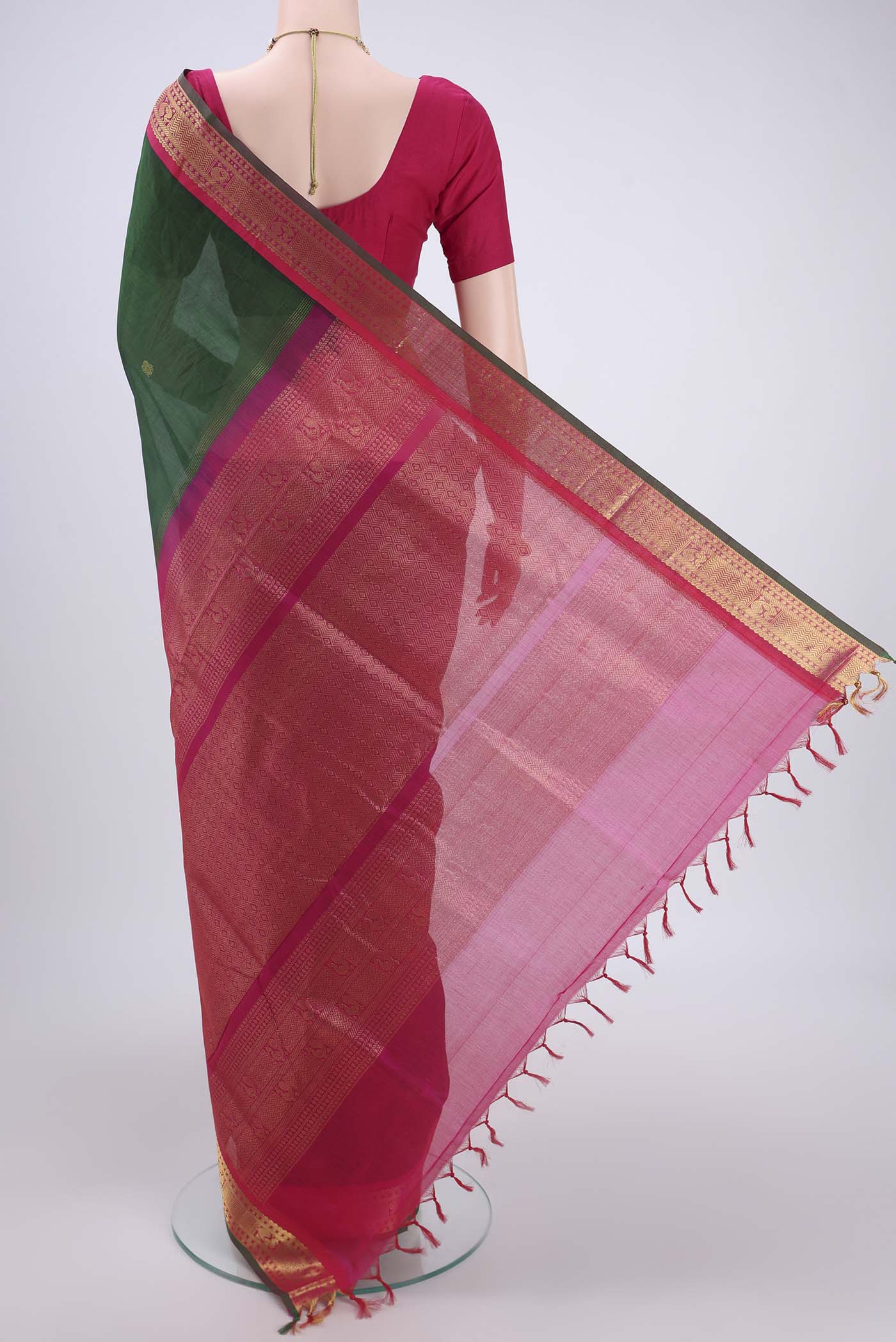 Bottle Green Silk Cotton Saree - Image 3