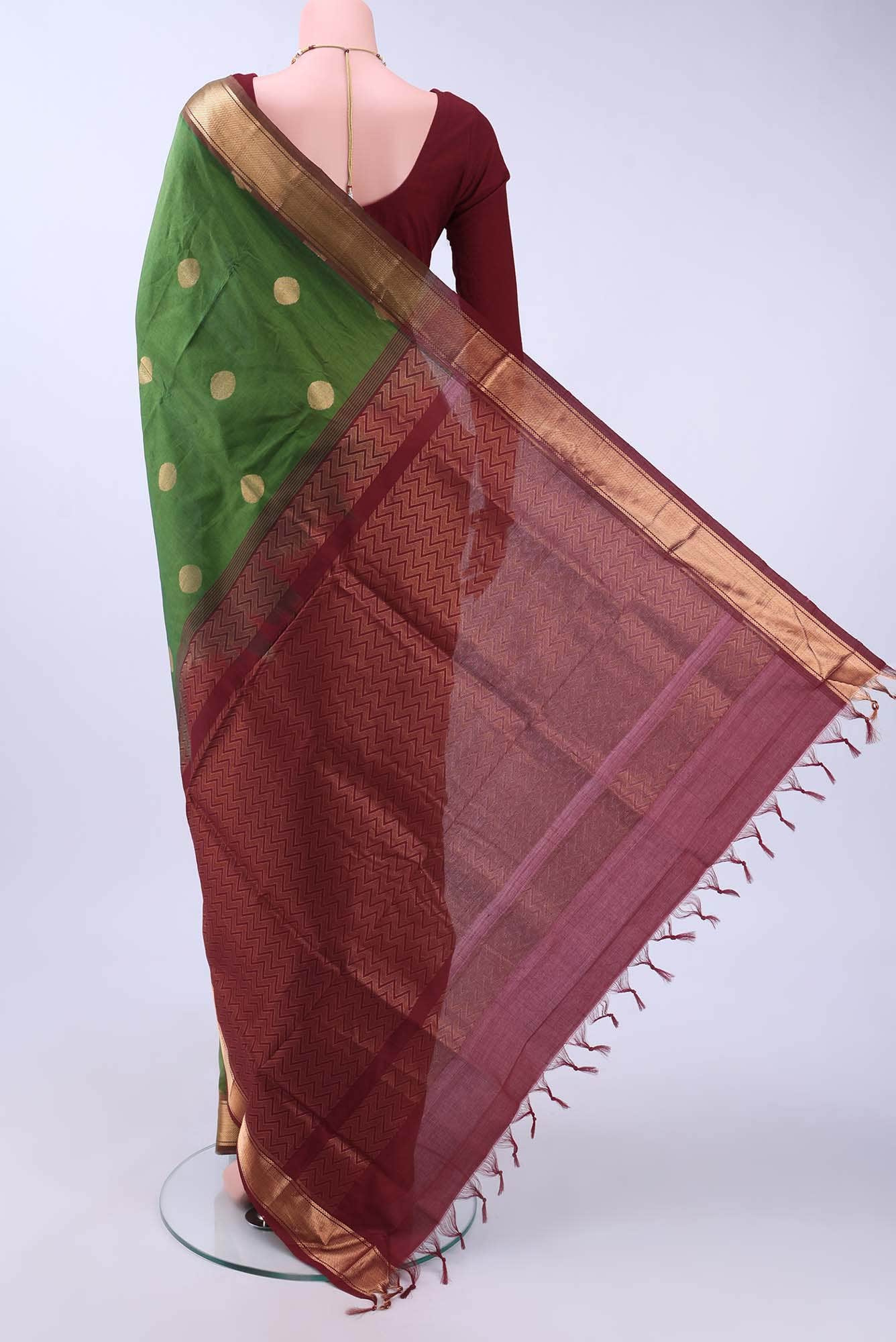 Bottle Green Silk Cotton Saree - Image 3