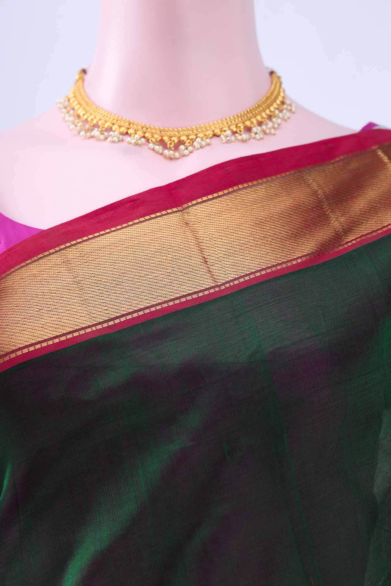 Bottle Green Silk Cotton Saree - Image 2