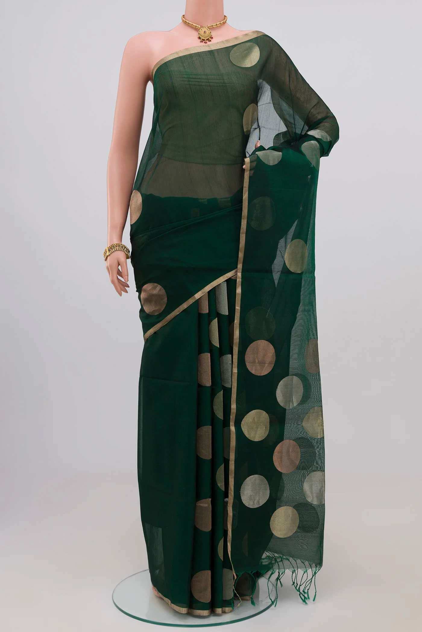 Bottle Green Silk Cotton Saree