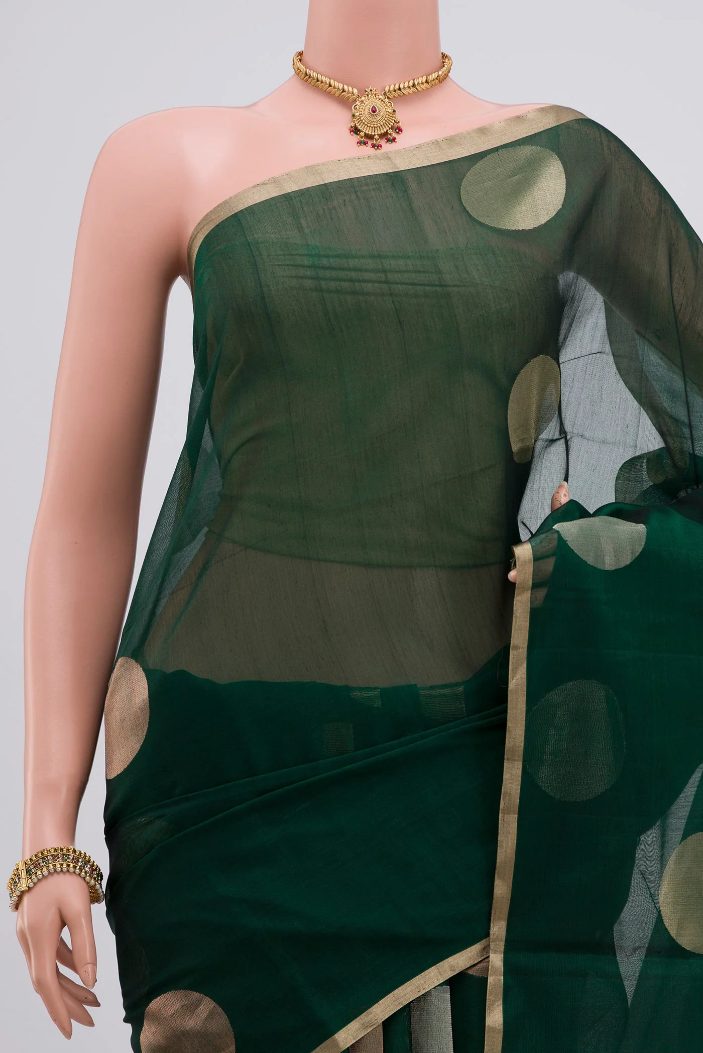 Bottle Green Silk Cotton Saree - Image 2