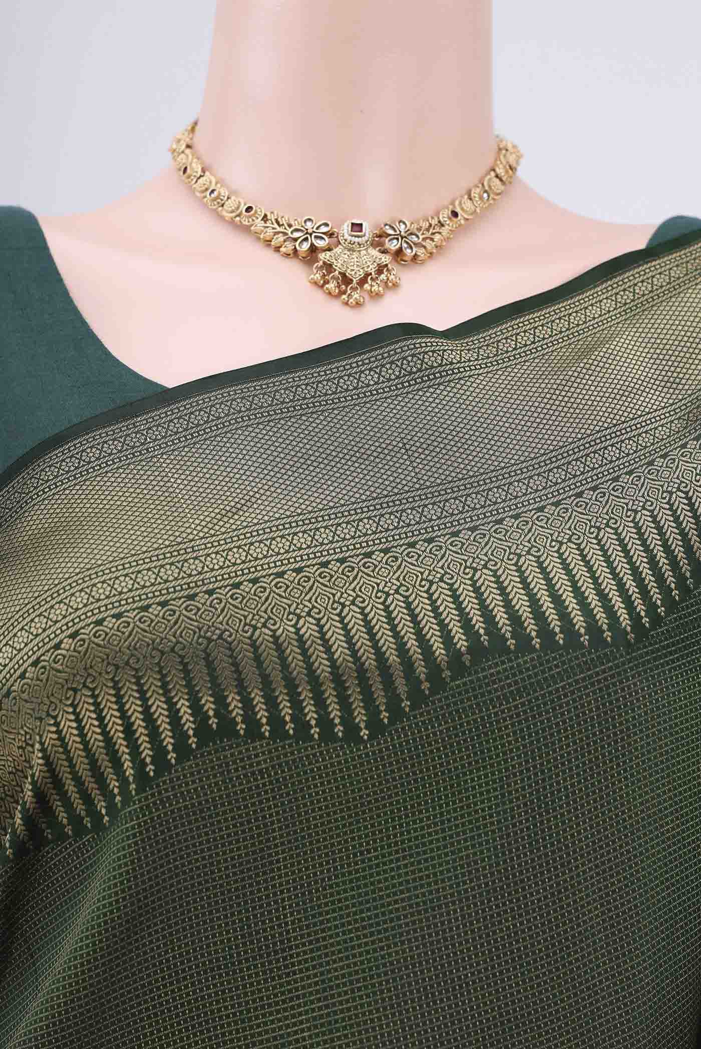Bottle Green Soft Silk Saree - Image 2