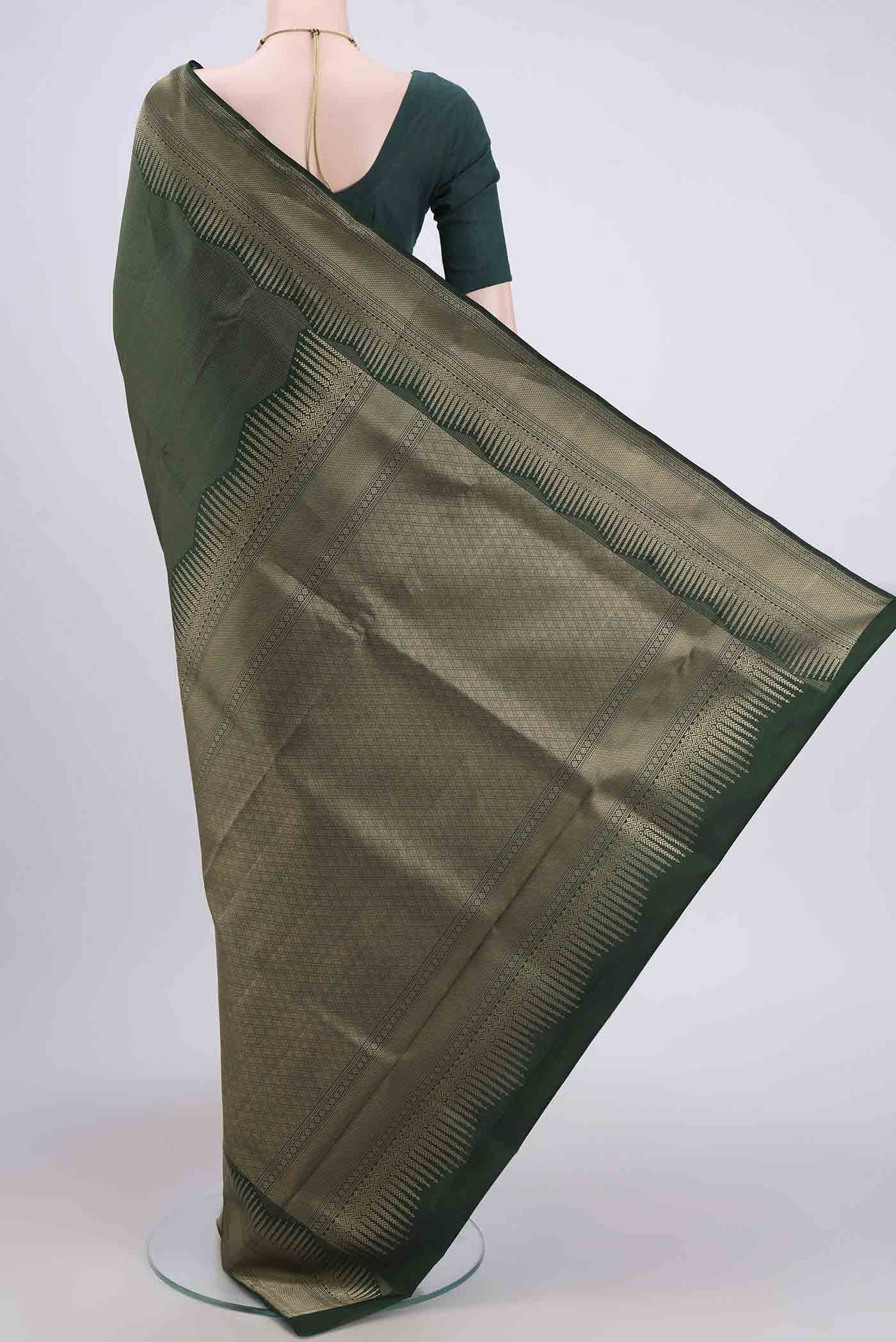 Bottle Green Soft Silk Saree - Image 3