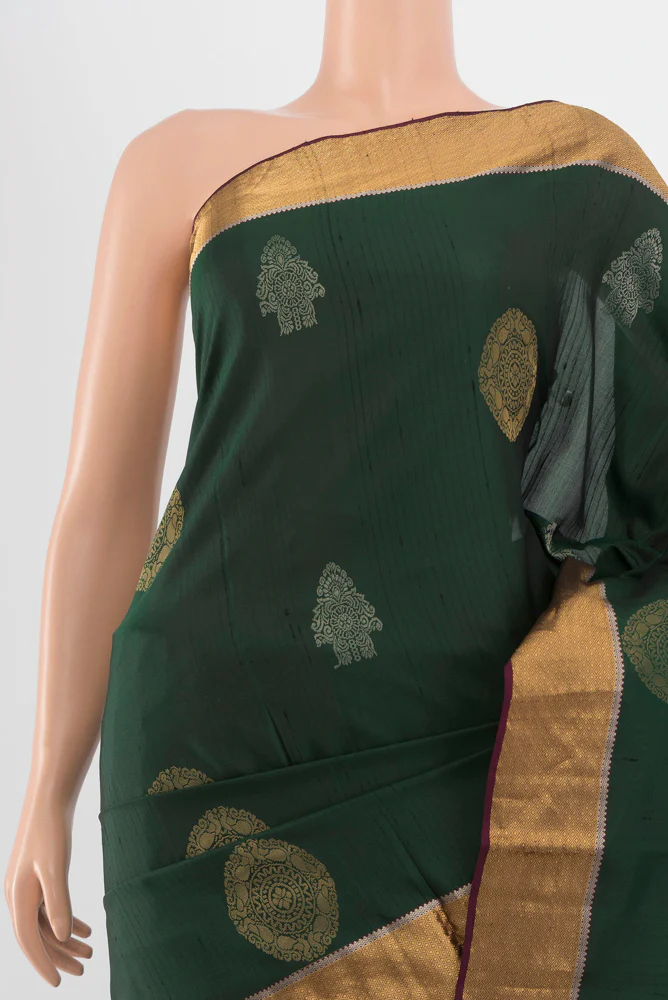 Bottle Green Soft Silk Saree - Image 2