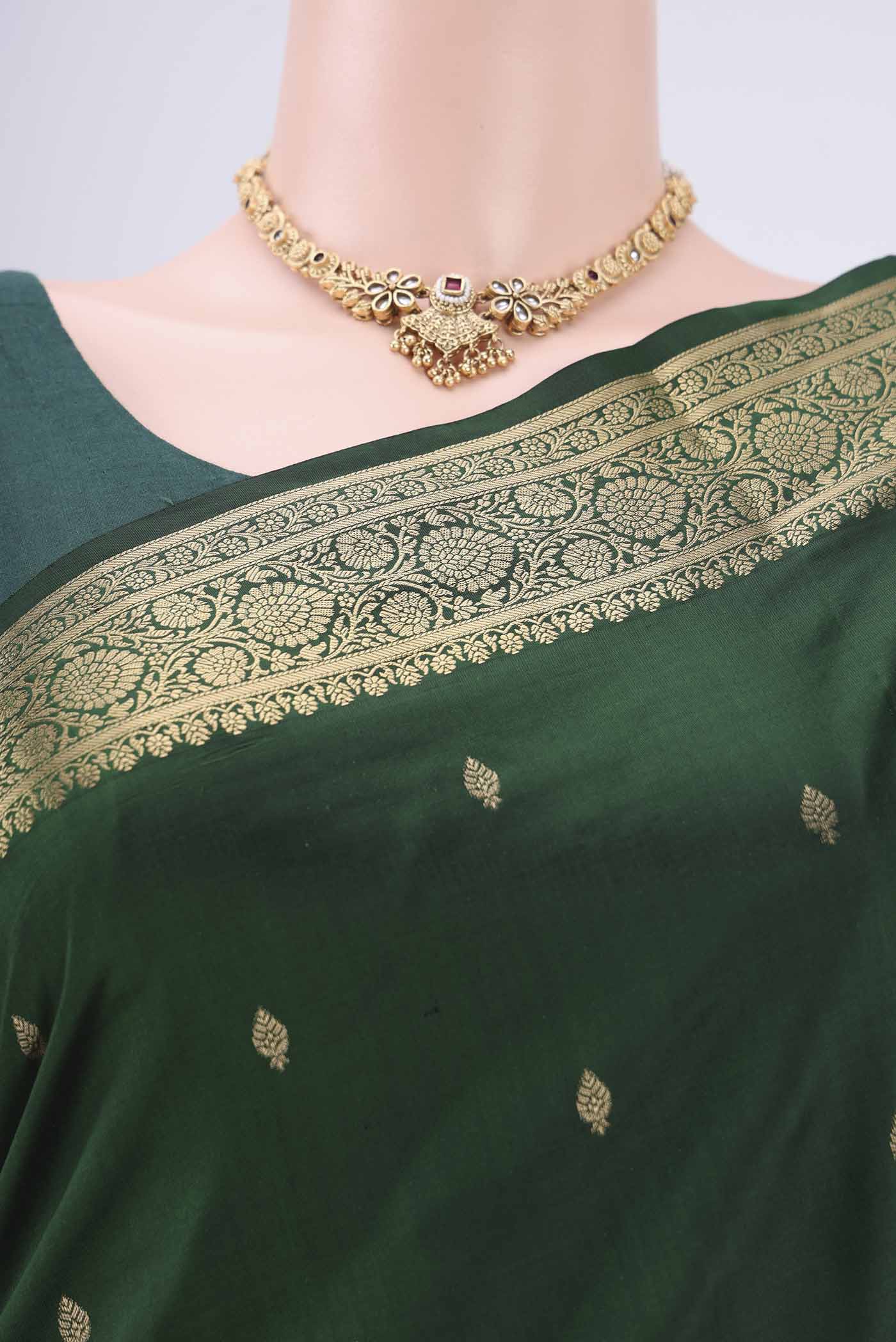 Bottle Green Soft Silk Saree - Image 2