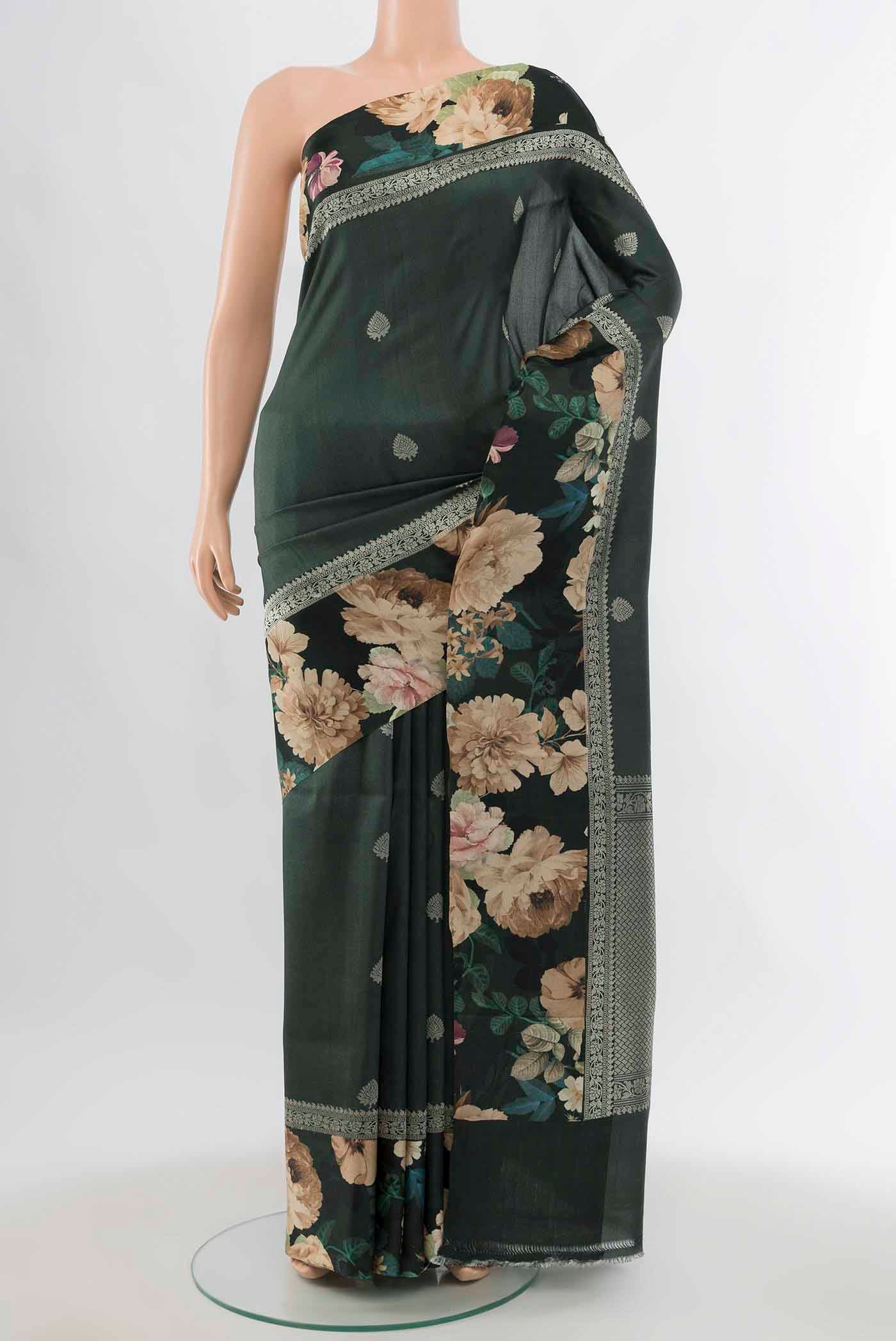 Bottle Green Tussar Silk Saree
