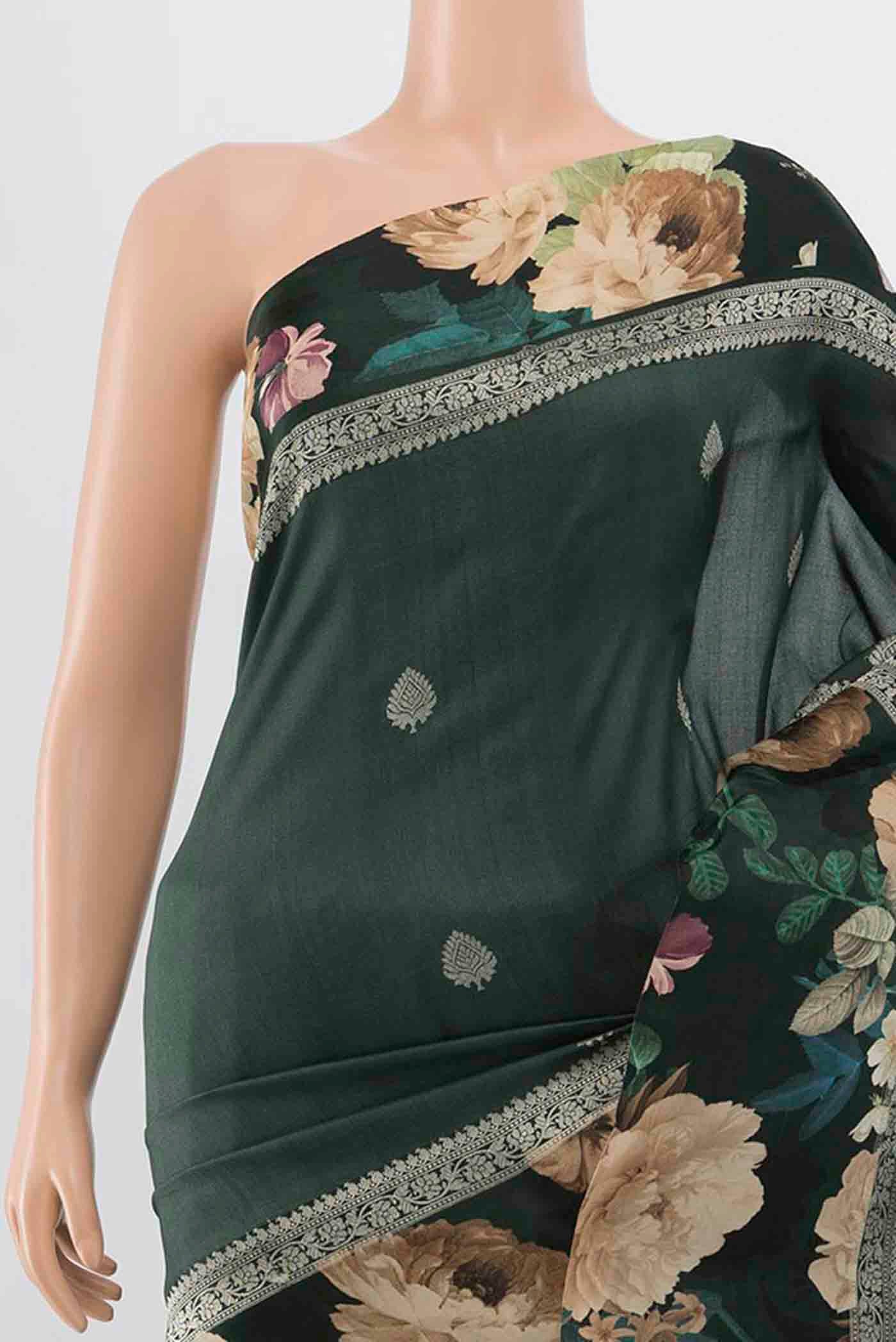 Bottle Green Tussar Silk Saree - Image 2