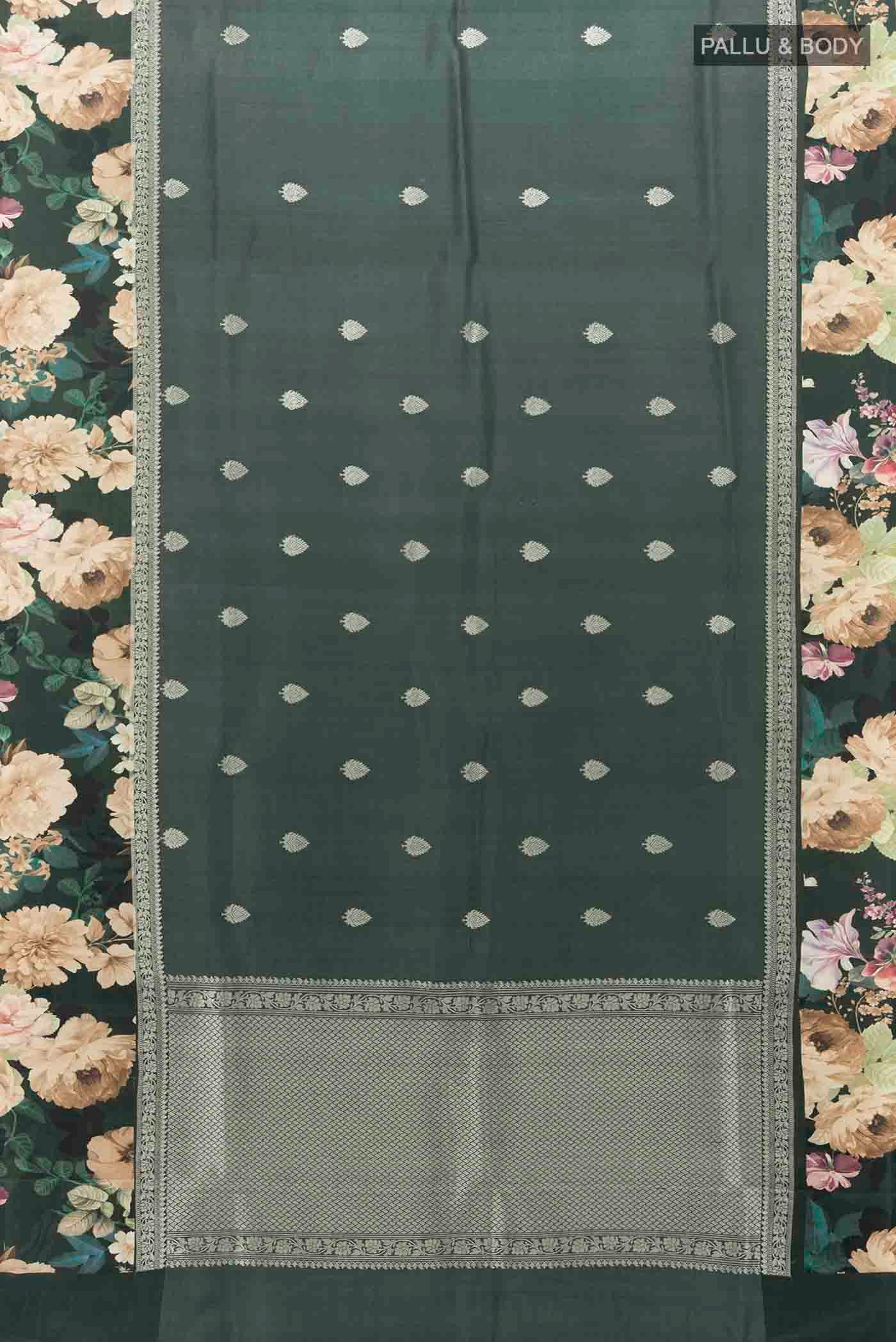 Bottle Green Tussar Silk Saree - Image 5