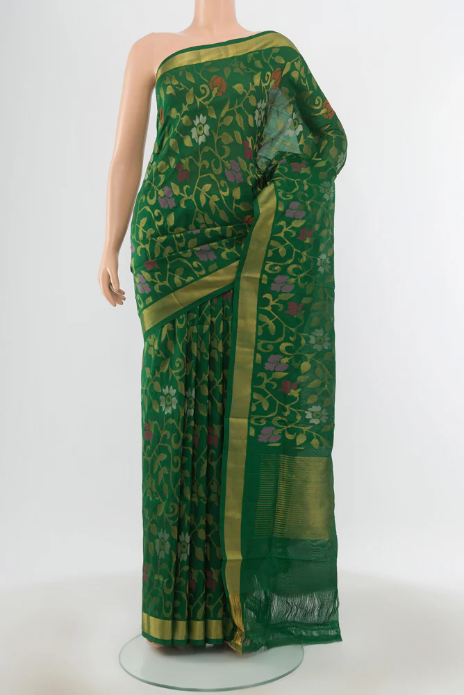 Pure Silk Pure Zari Green Uppada Saree