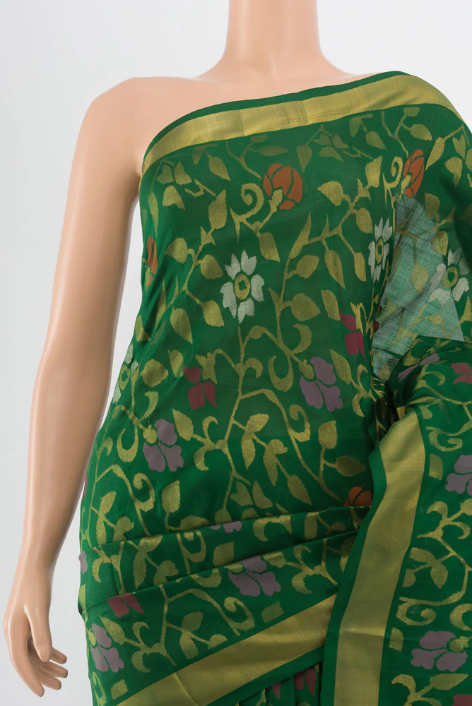 Pure Silk Pure Zari Green Uppada Saree - Image 2