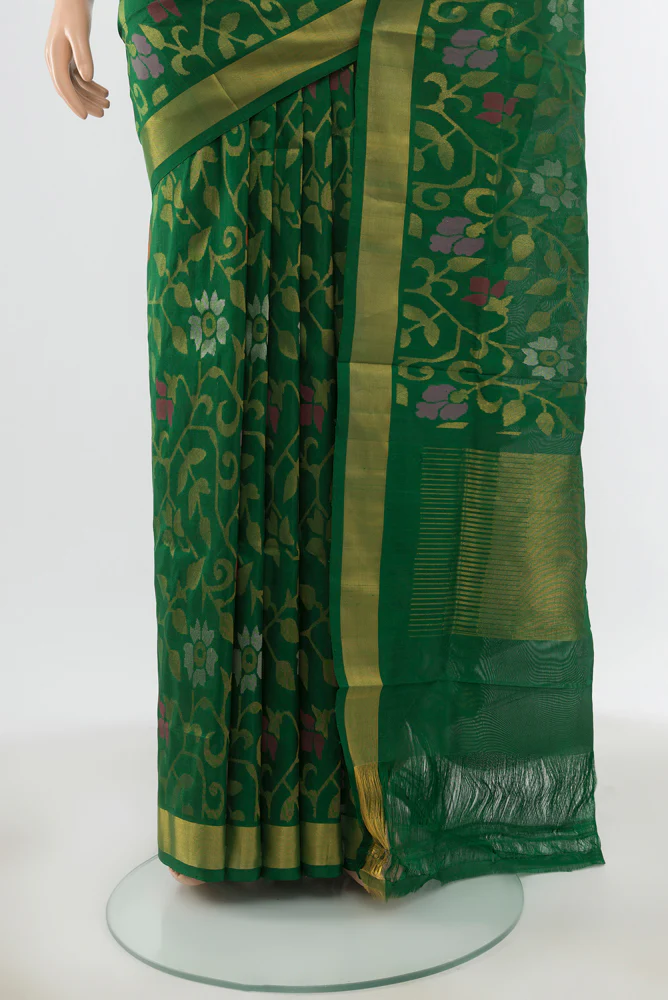 Pure Silk Pure Zari Green Uppada Saree - Image 3